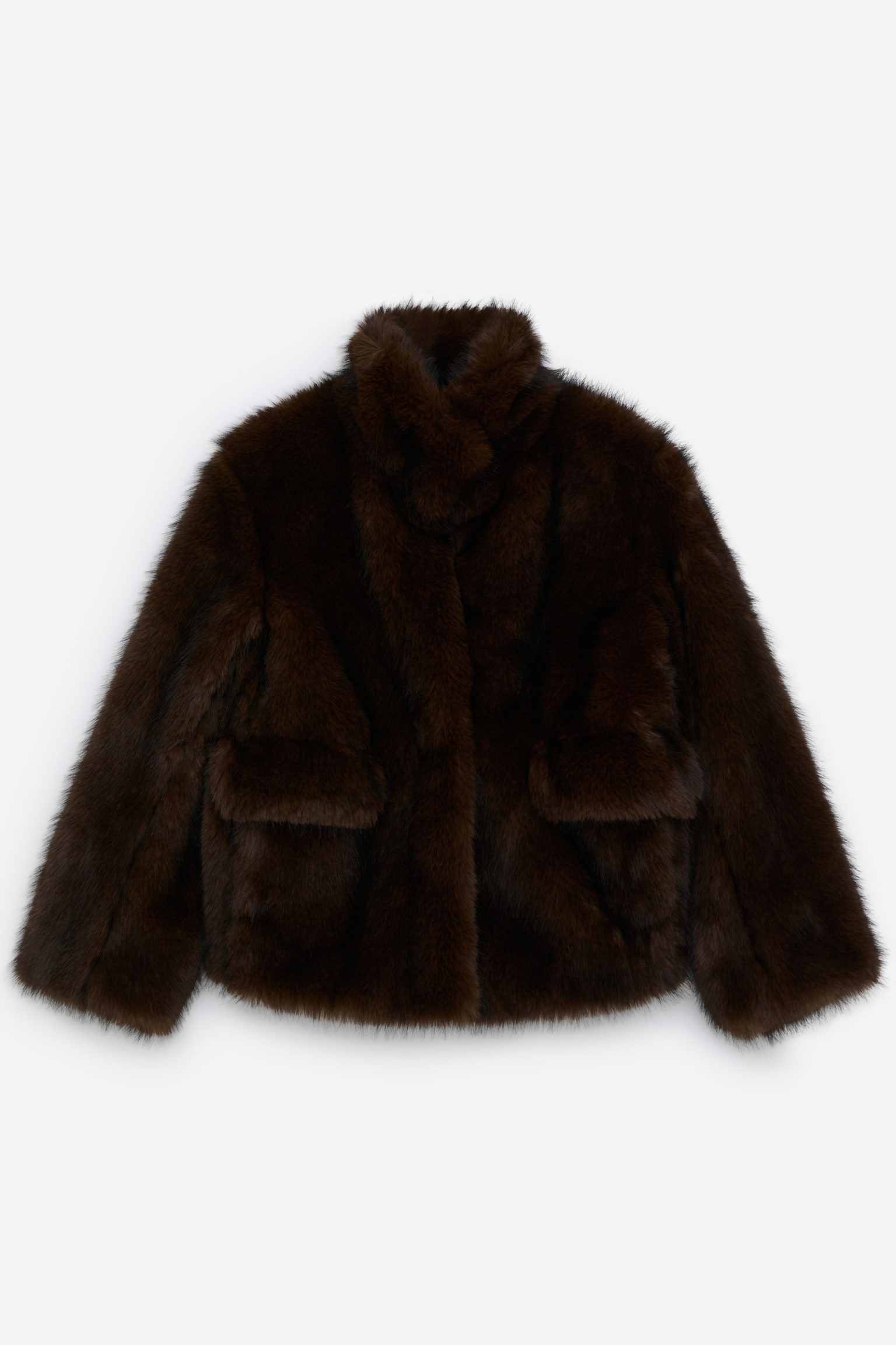 Giacca in pelliccia sintetica - Marrone scuro - 2