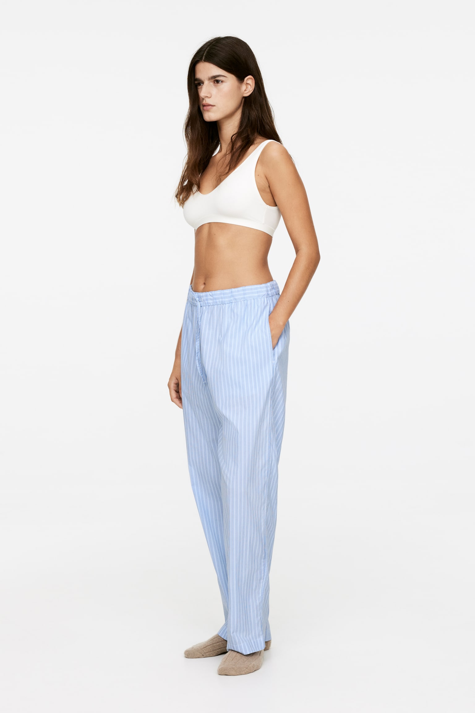 Cotton Pyjama Trousers - Light Blue/Striped - 3