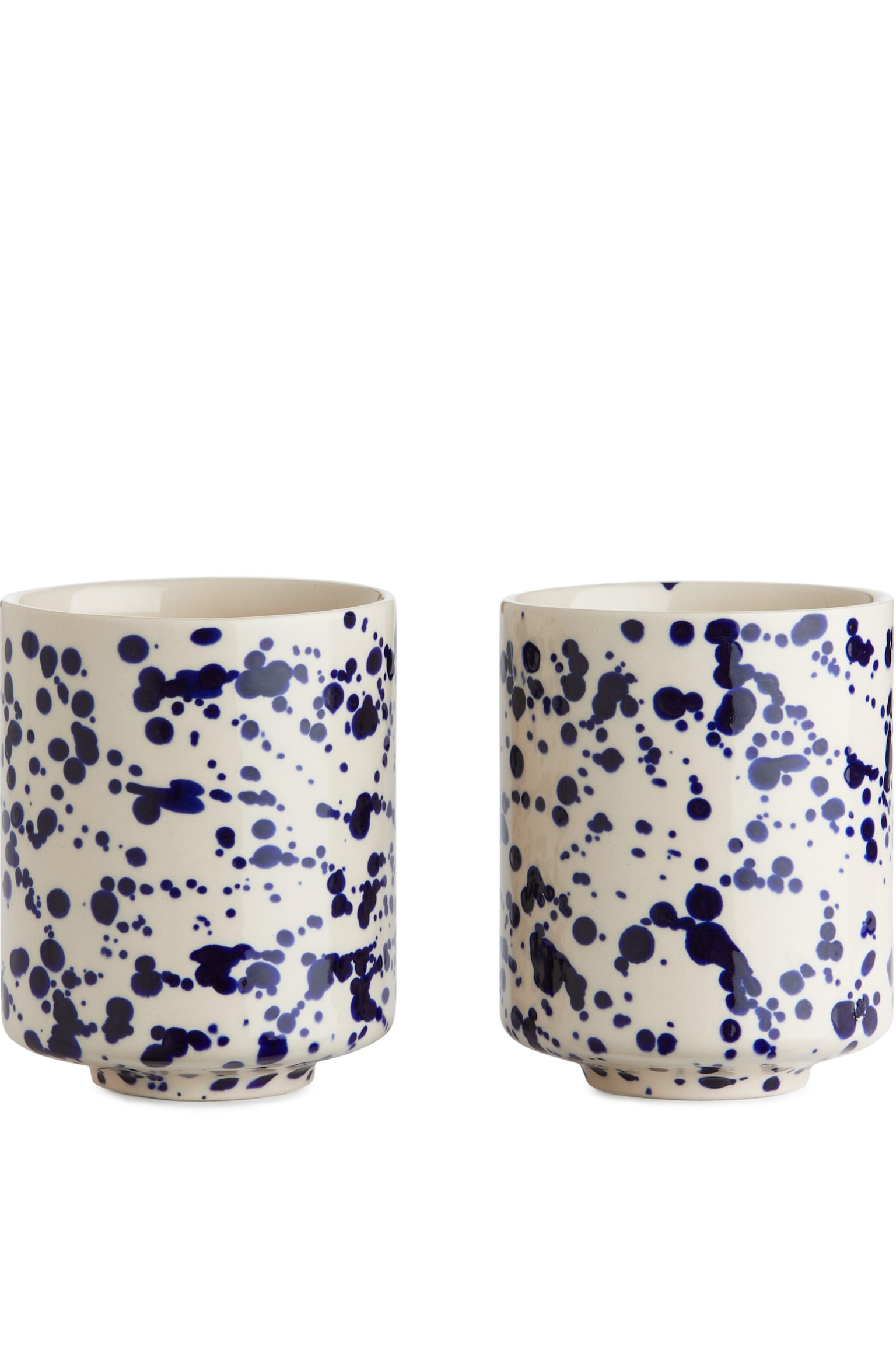 Stoneware Cups Set of 2 - Blue Dots/White/Dark Blue/Pink/Off White/Dusty Green - 1