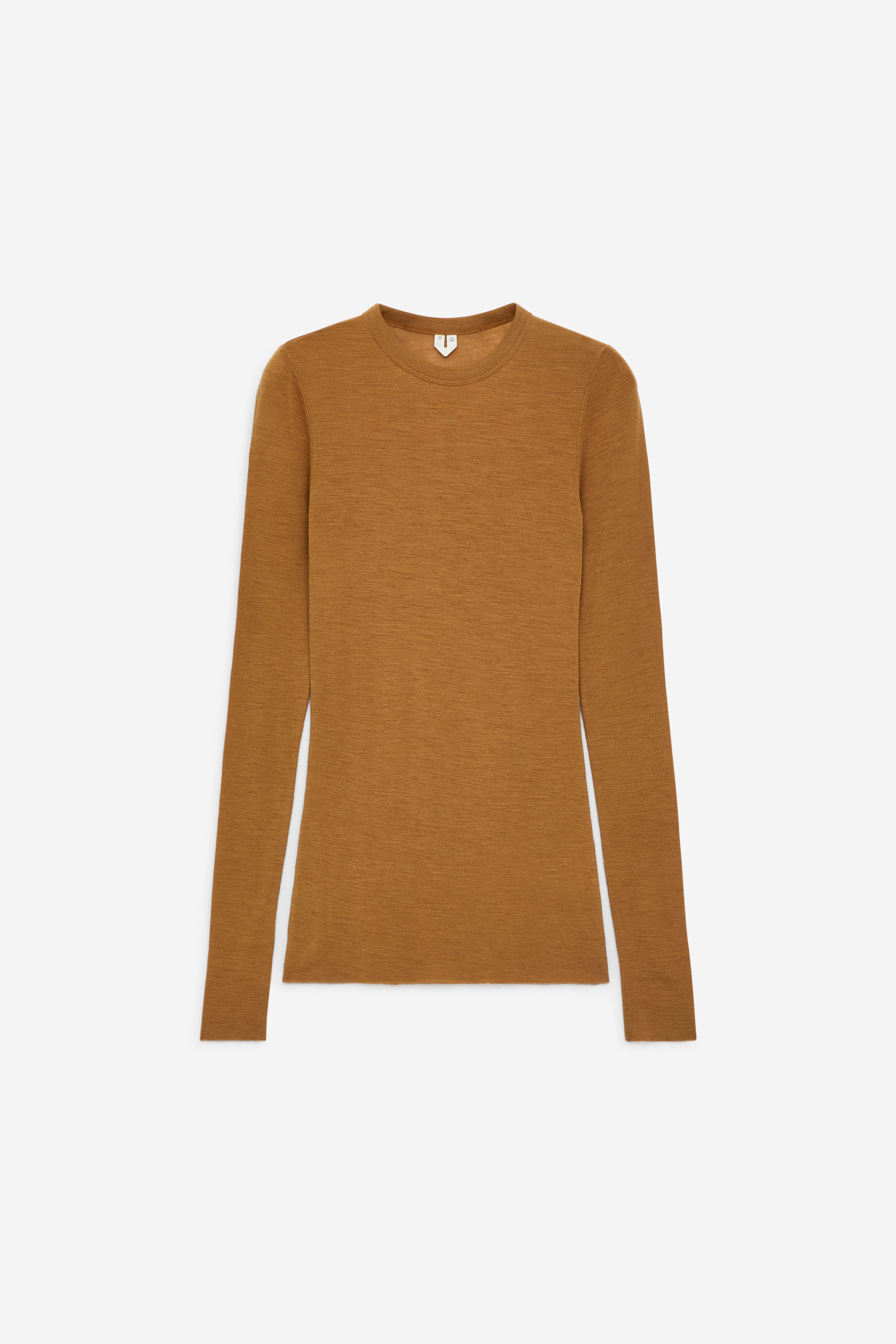 Maglia in lana merino a maniche lunghe - Senape scuro/Grigio scuro mélange/Marrone scuro/Nero