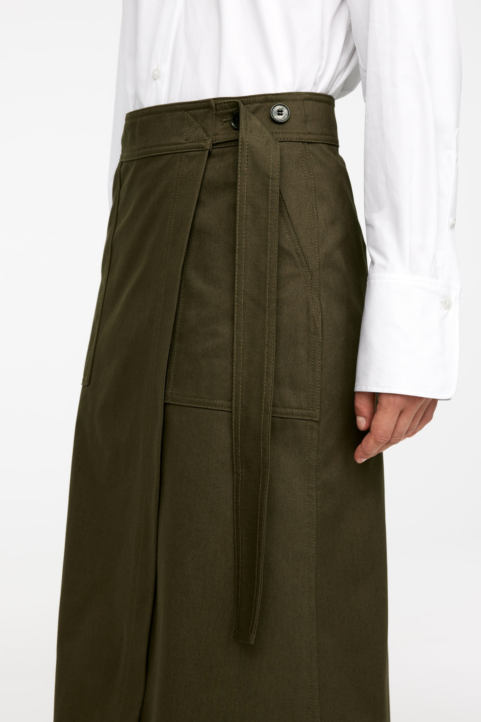 Cotton Wrap Skirt - Khaki Green - 4