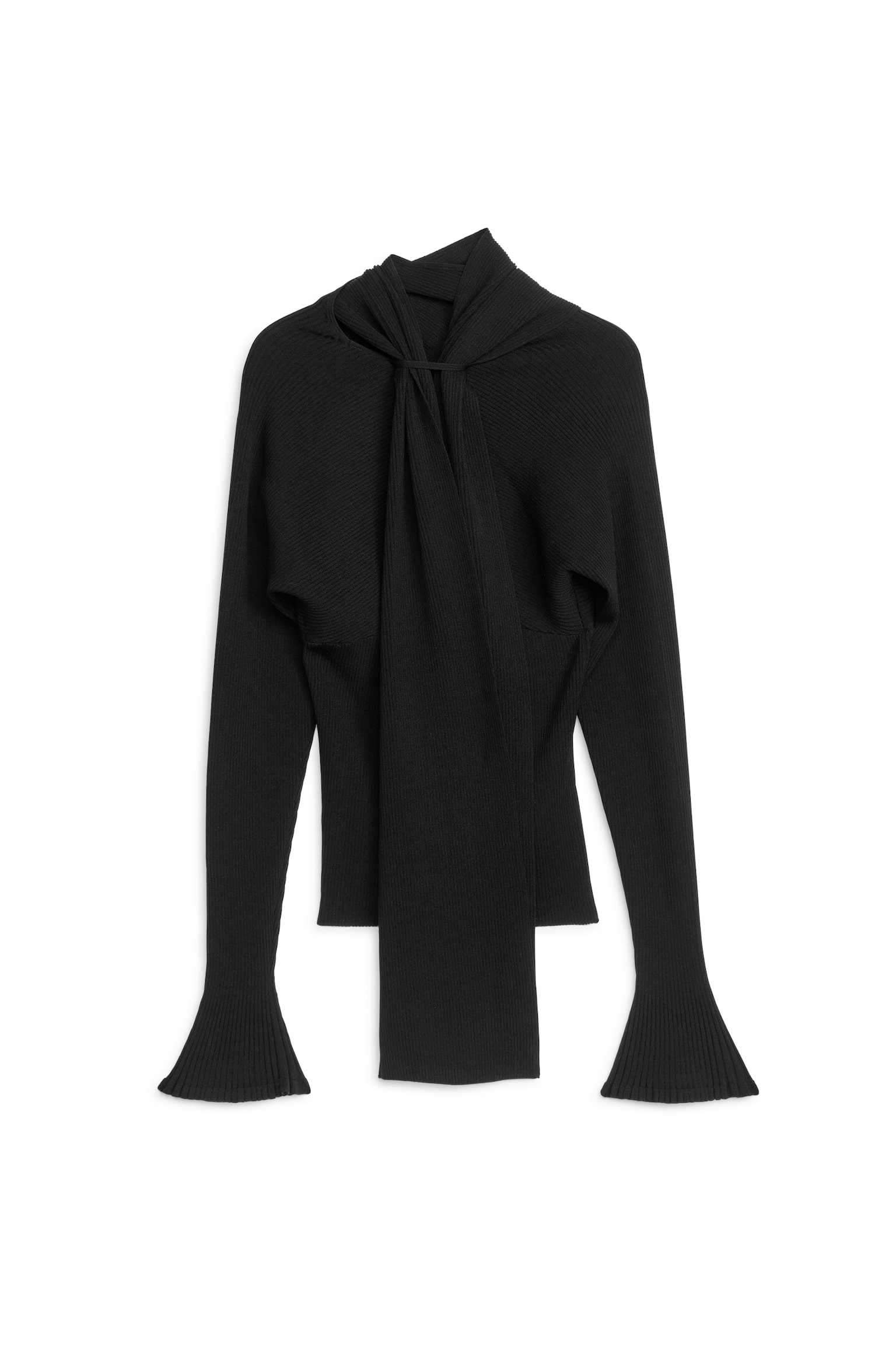 Long-Sleeve Scarf Top - Black - 2