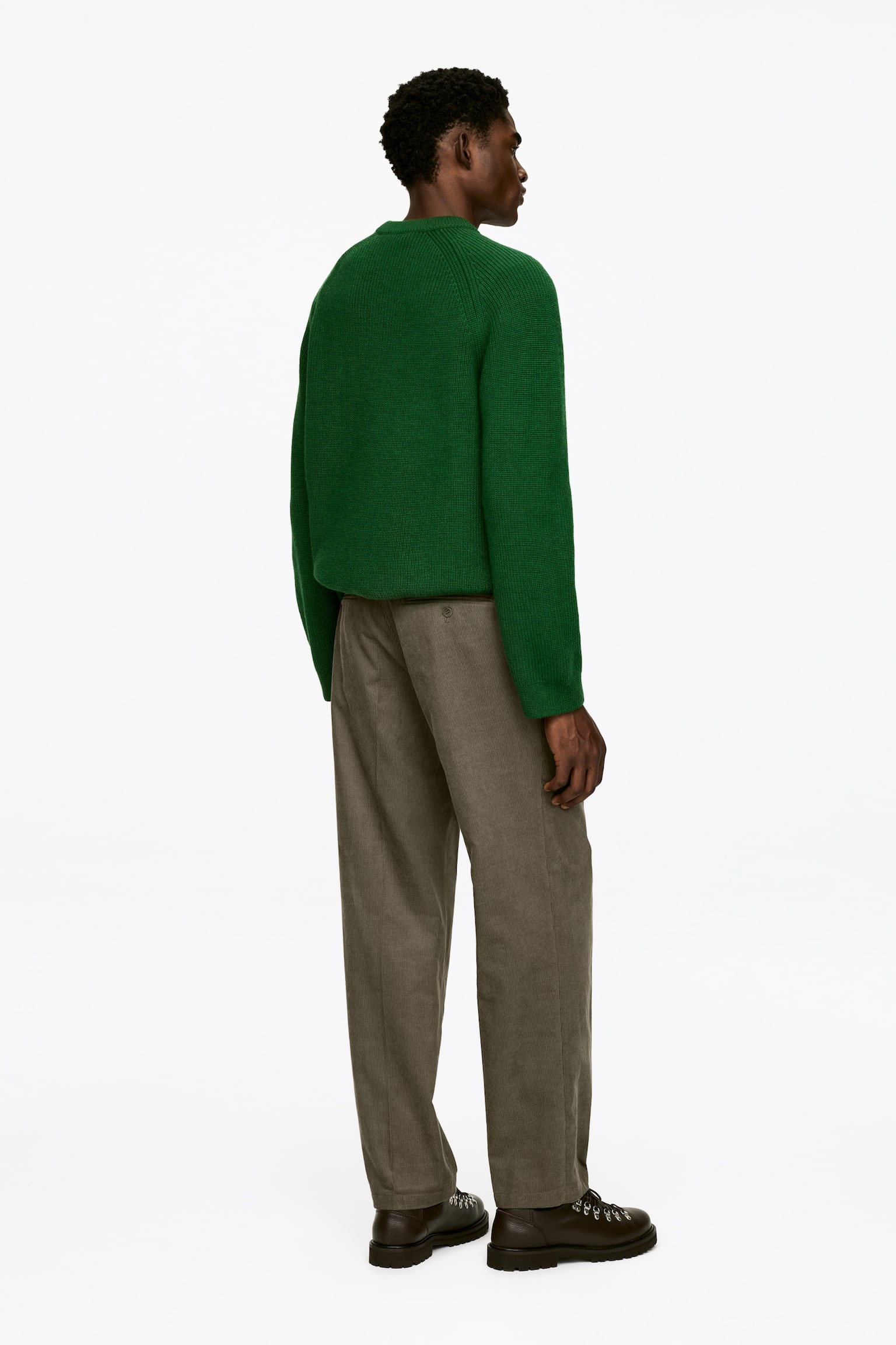 Uvoľnené manšestrové nohavice - Zelená/Čierny - 4