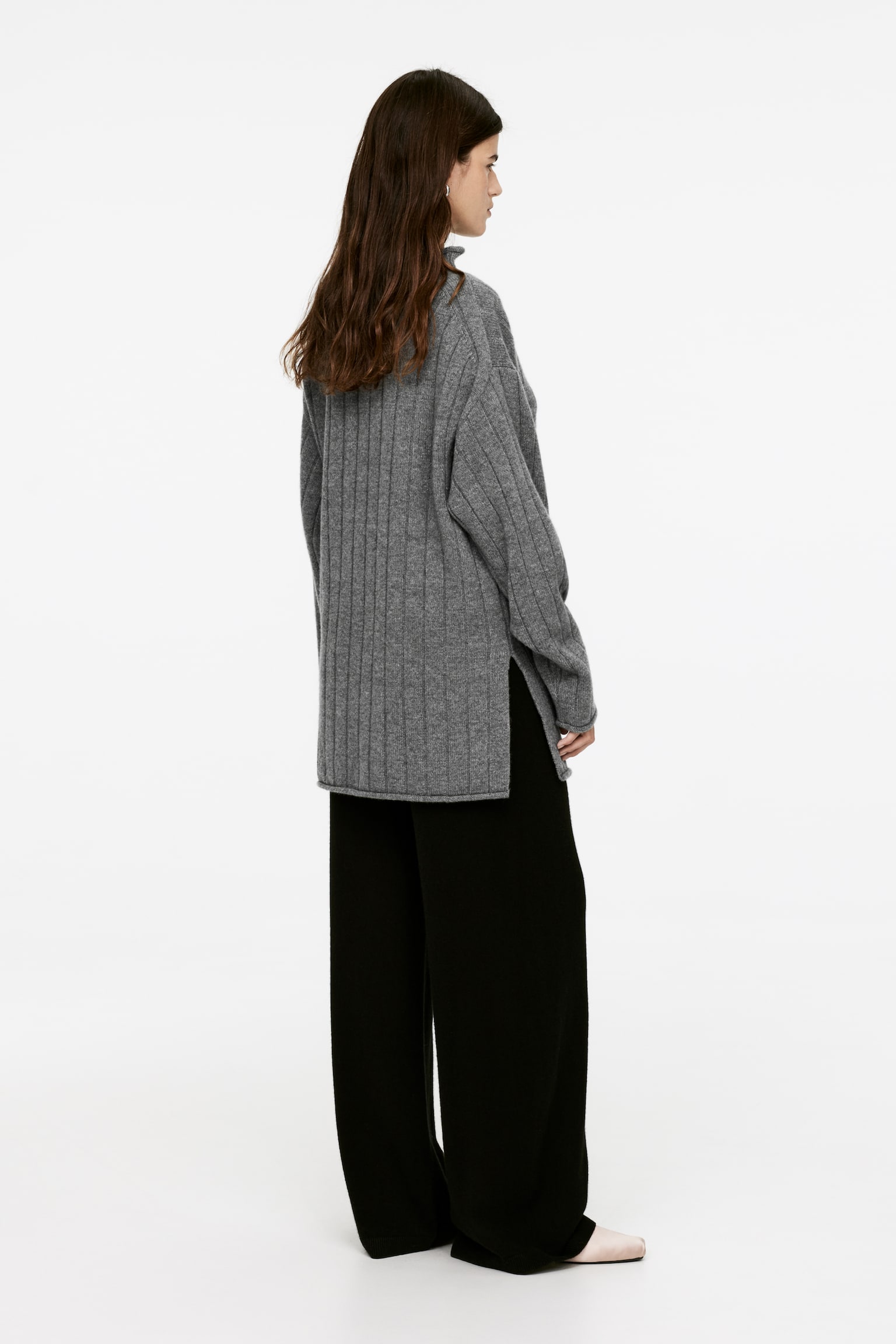 Cashmere-Wool Rib Jumper - Grey Melange/Beige - 5