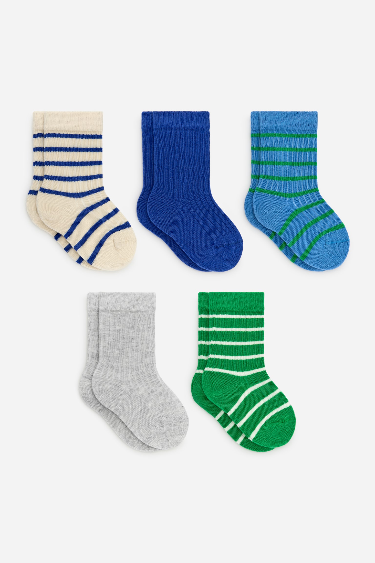 Ribgebreide babysokken, 5 paar - Groen/blauw/Roze/oranje/Groen/blauw/Lila/rood