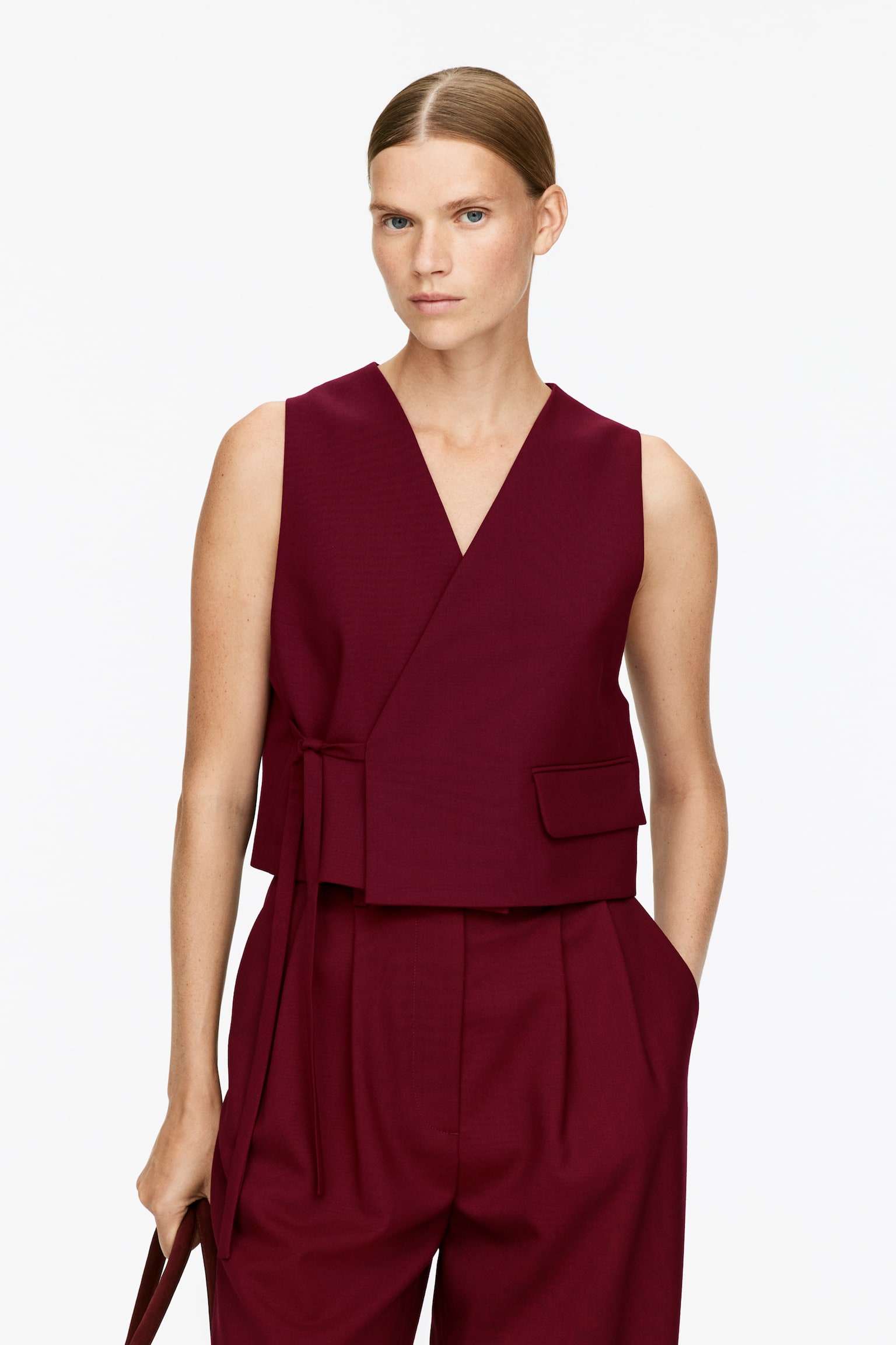 Vielseitige Wollweste - Dunkelrot - 1