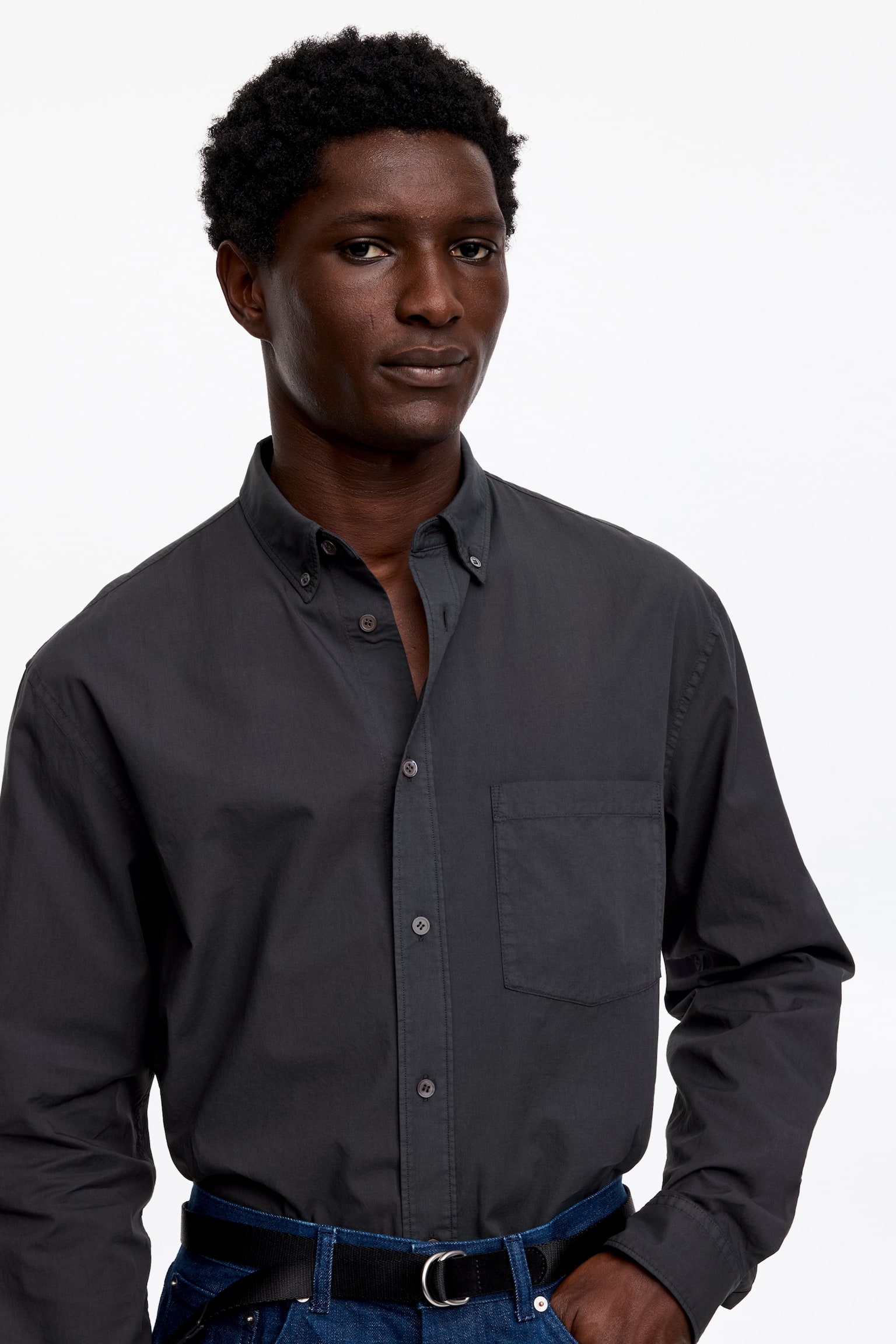 Vid poplinskjorta - Mörkblå/Mellanblå/Beige - 5