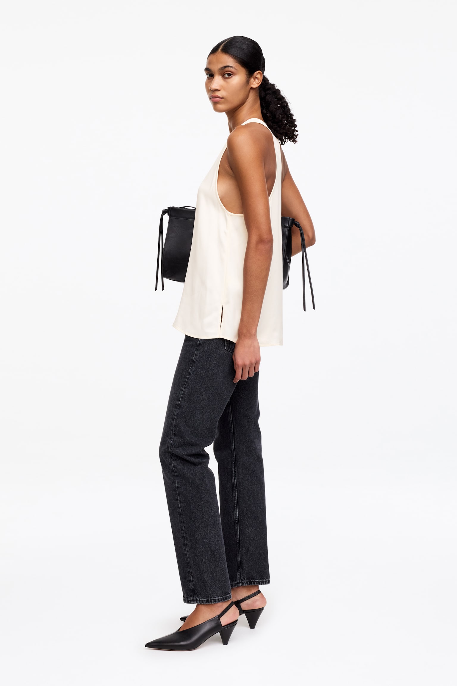 Sportig satintopp - Off-white - 6