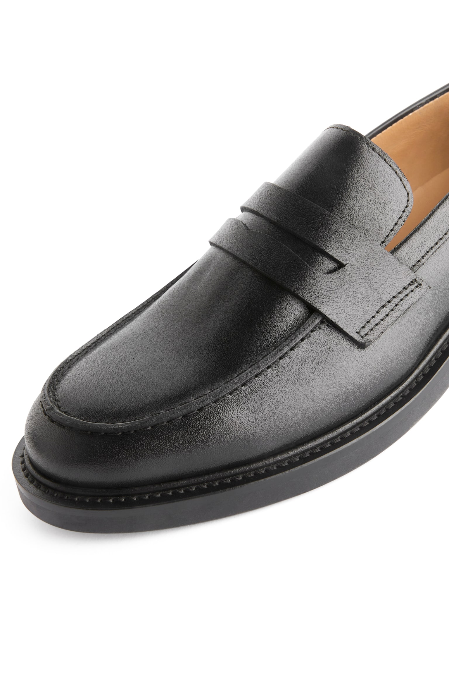 Leather Penny Loafers - Black - 5