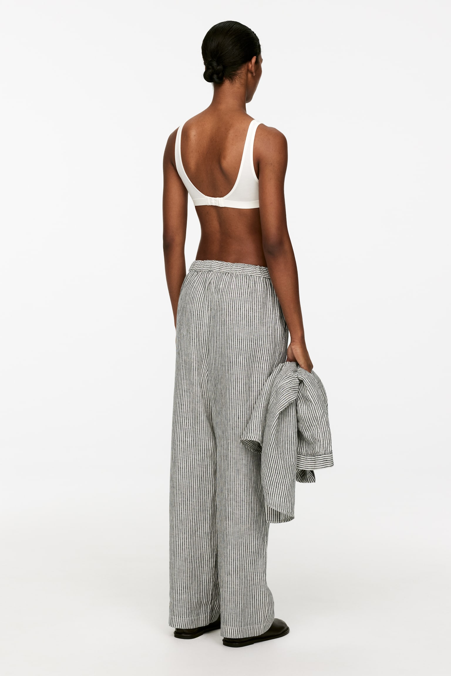 Linen Drawstring Trousers - Off White/Black/Black/Beige - 4