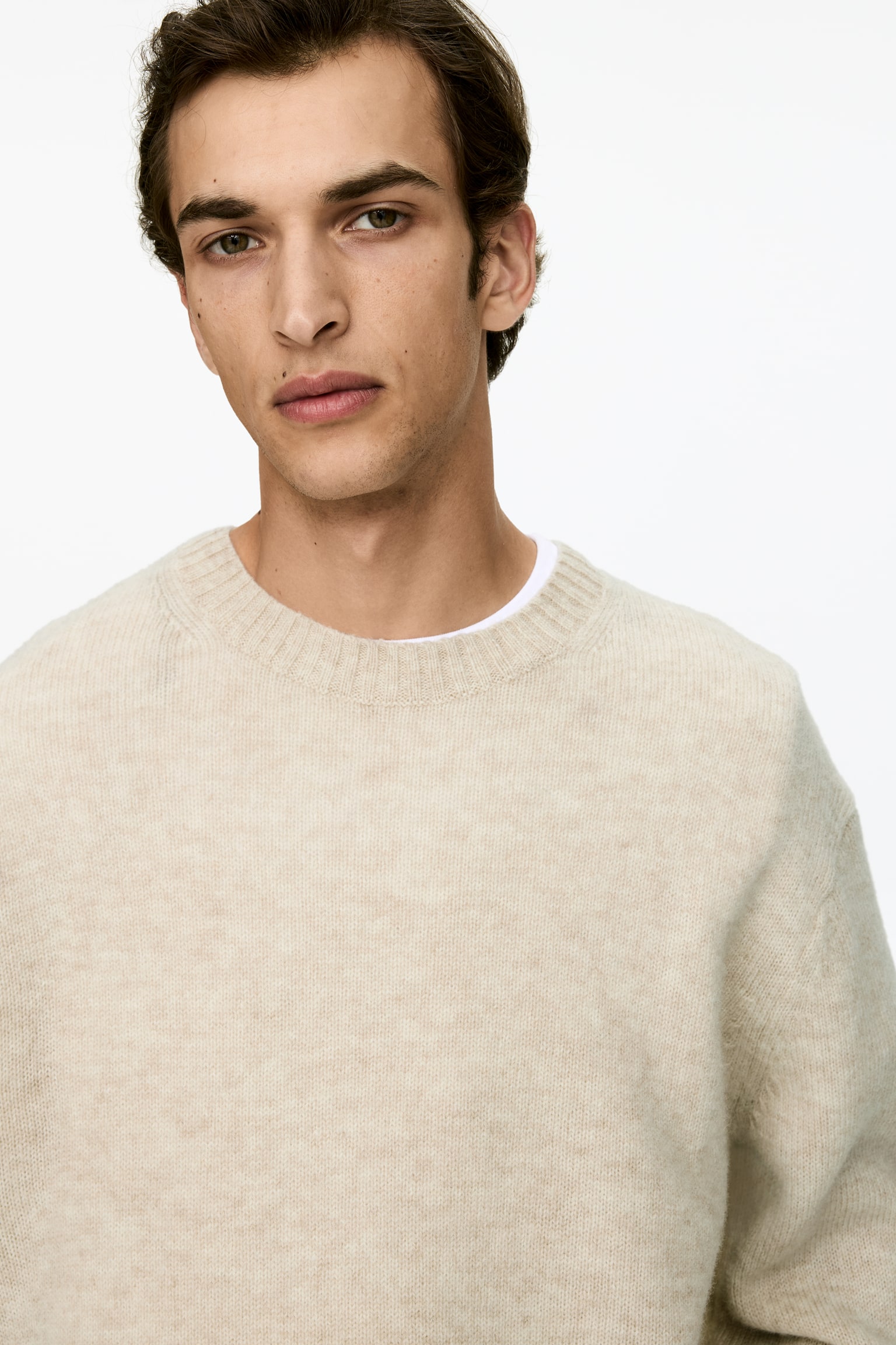 Ulltröja med rund halsringning - Off-white/Röd/Blåmelerad - 3