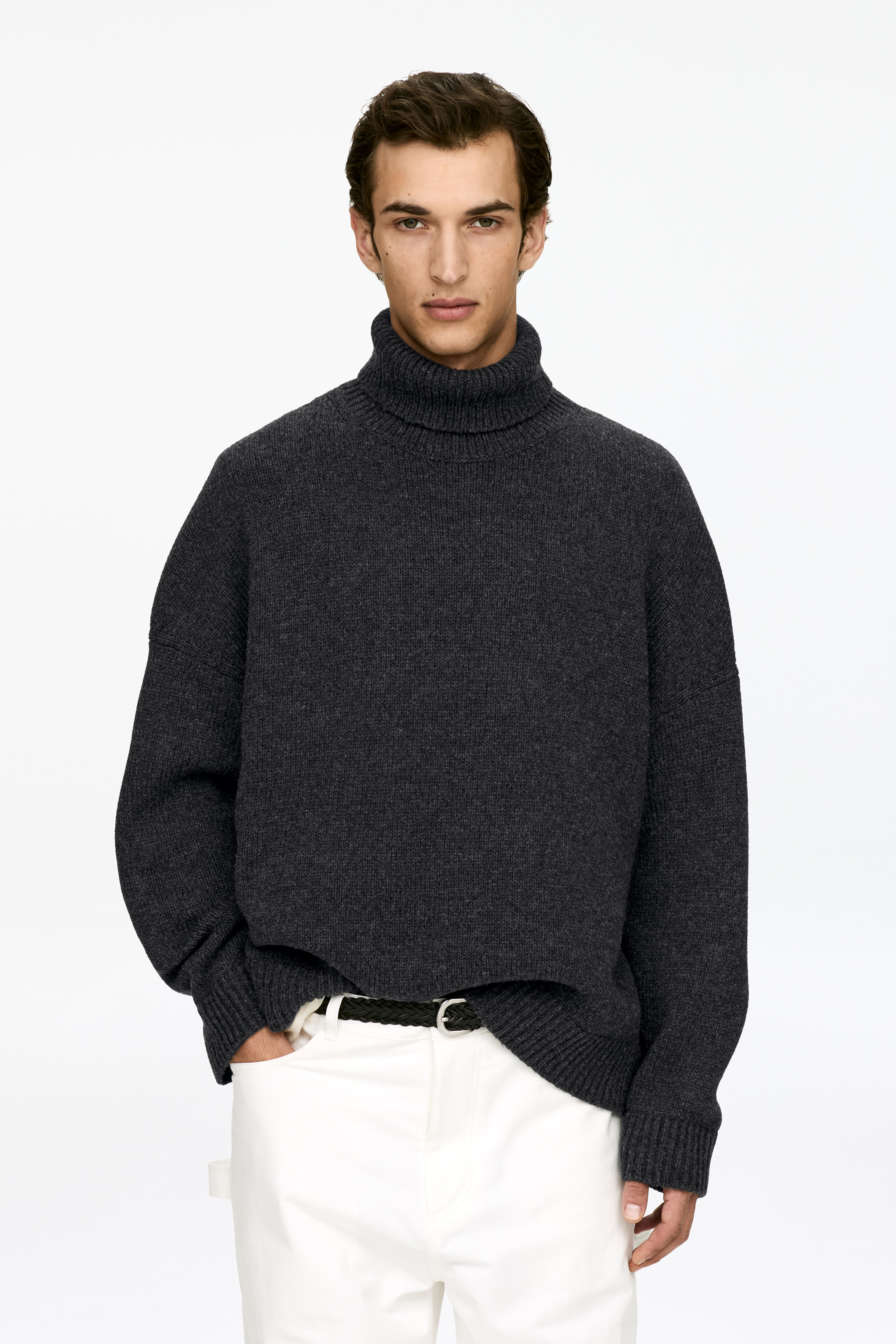 Ulltröja med polokrage - Grå