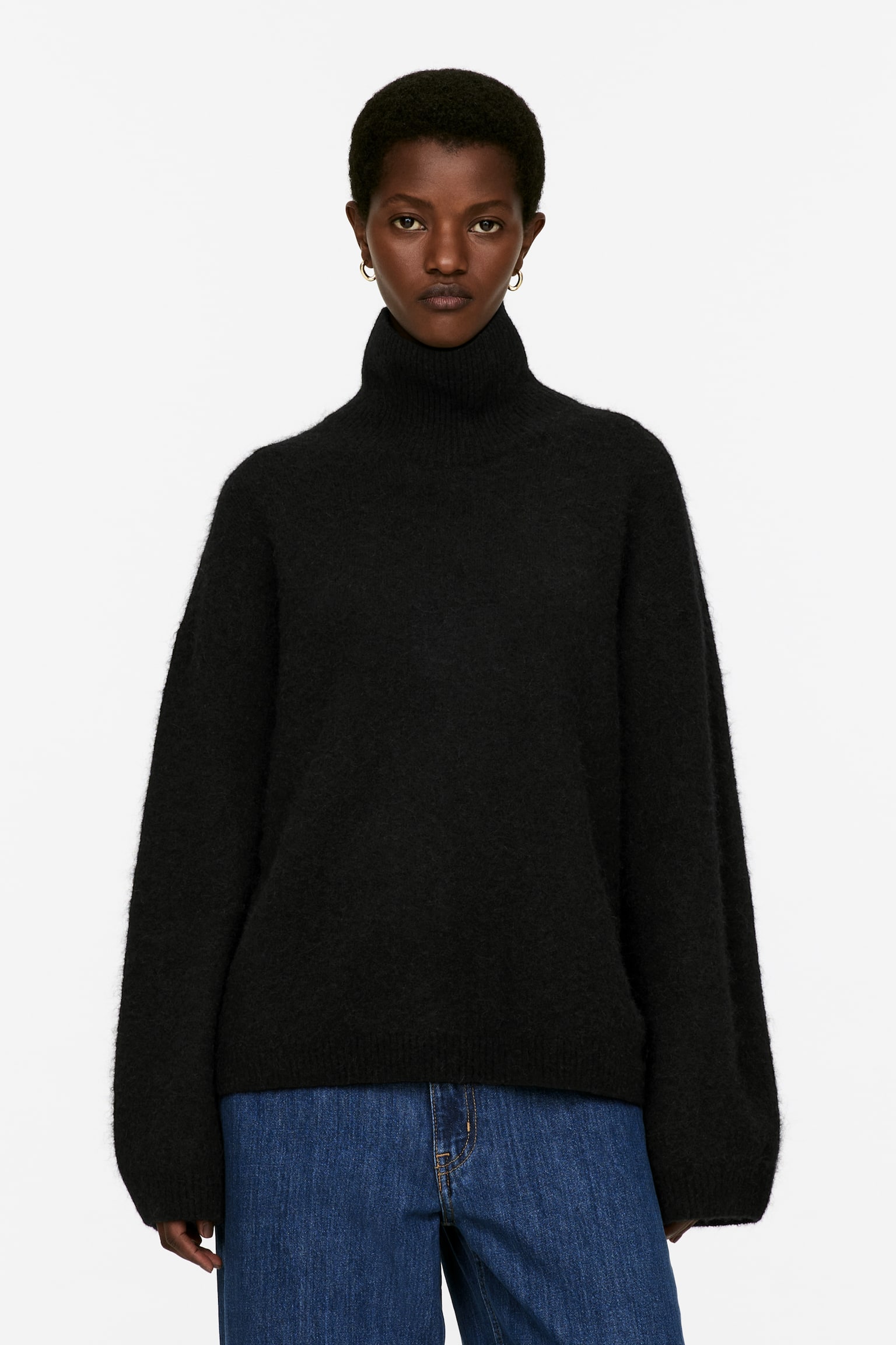 Roll-Neck Jumper - Black/Mole Melange/Grey