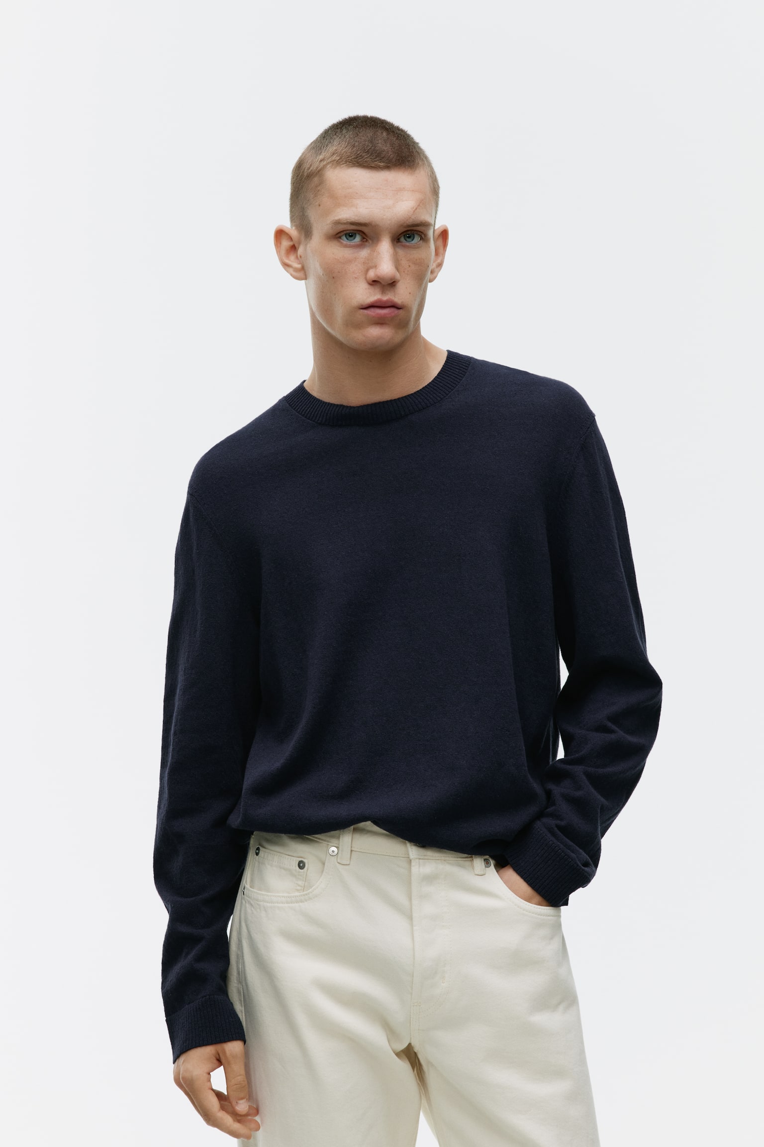 Linen Blend Jumper - Dark Blue/Brown - 2