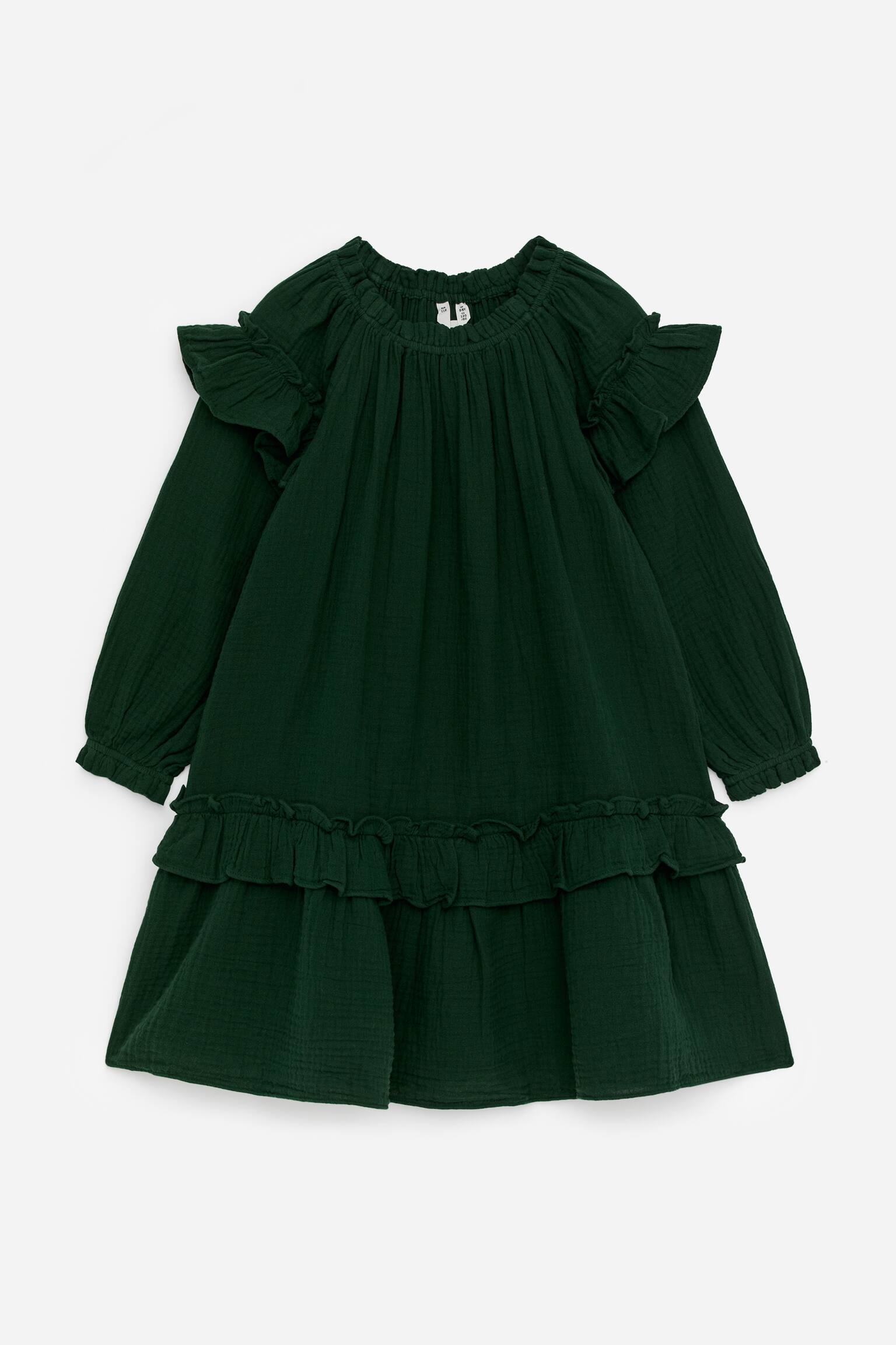 Rochie din muselină de bumbac - Verde închis/Mov - 1
