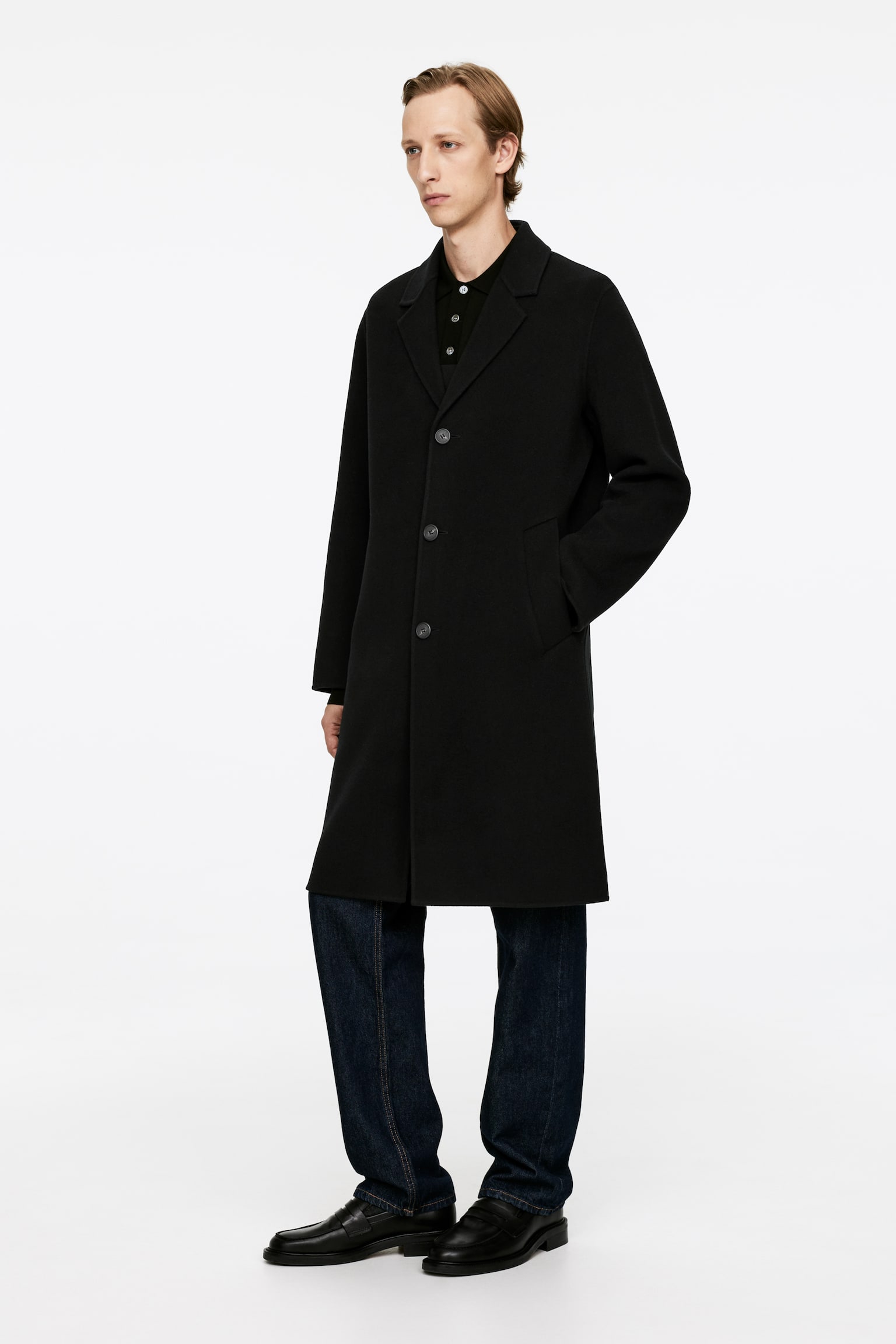 Relaxed Wool Topcoat - Black/Camel - 4