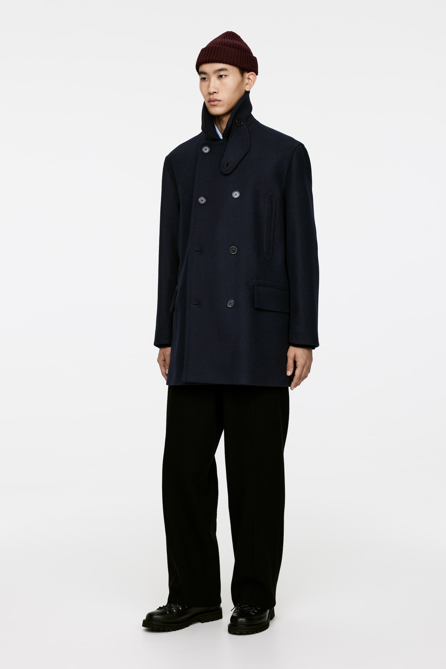 Wool Pea Coat - Dark Blue - 3