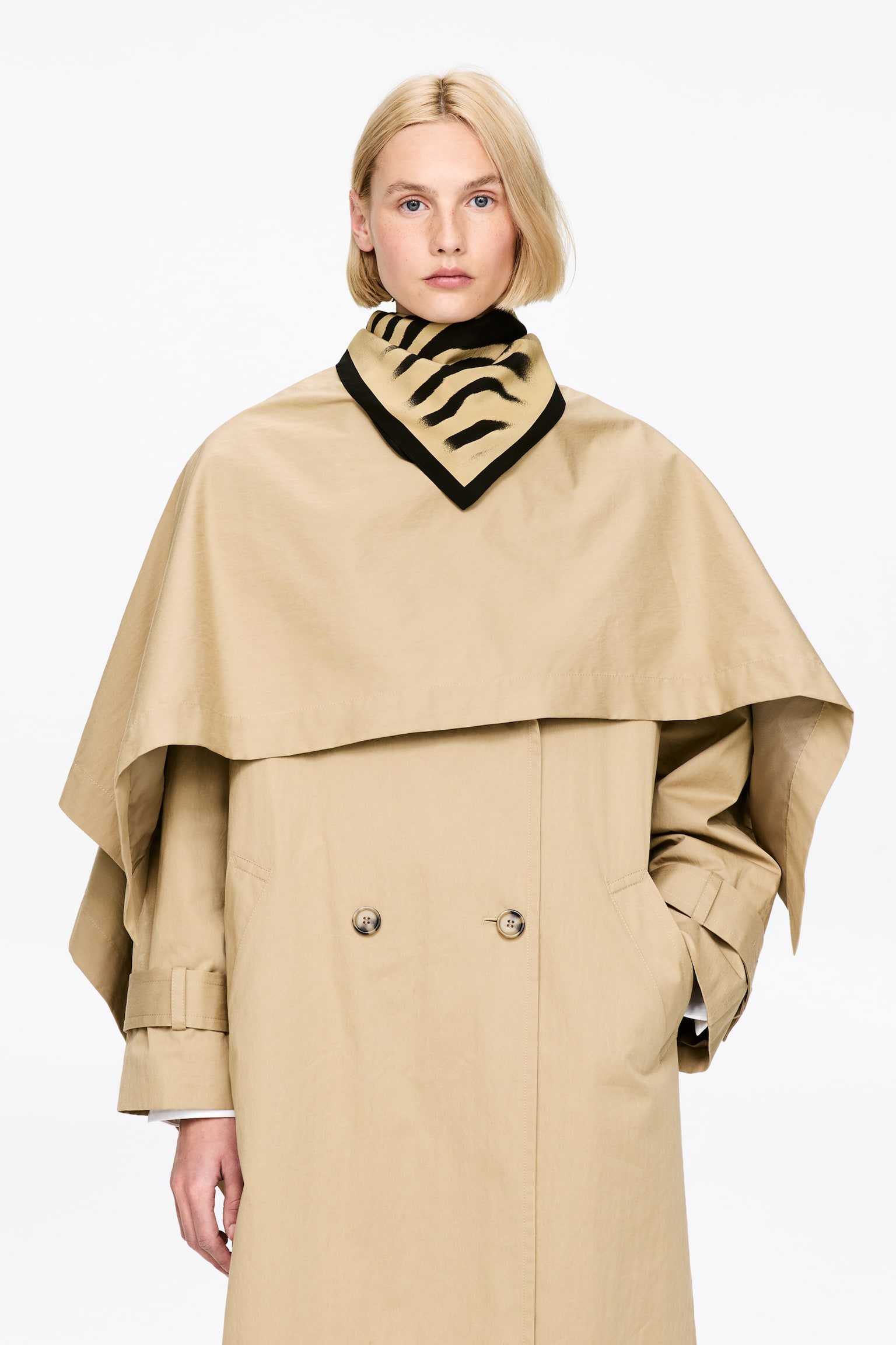 Μεταξωτό φουλάρι με σχέδια - Μπεζ/Μαύρο - 5