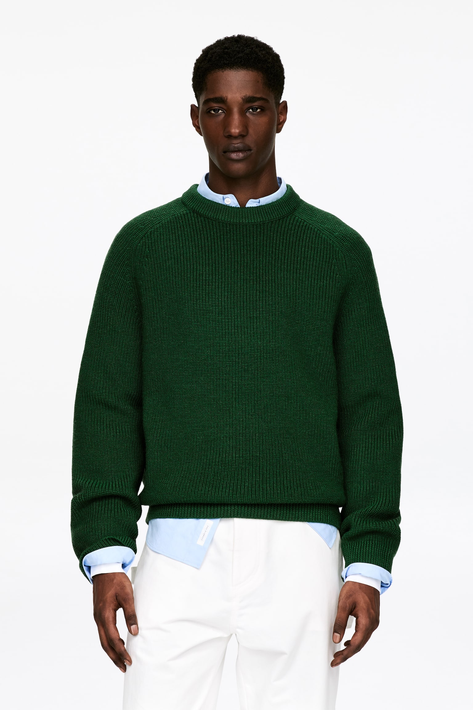 Lockerer Wollpullover - Dunkelgrün/Dunkelblau - 1