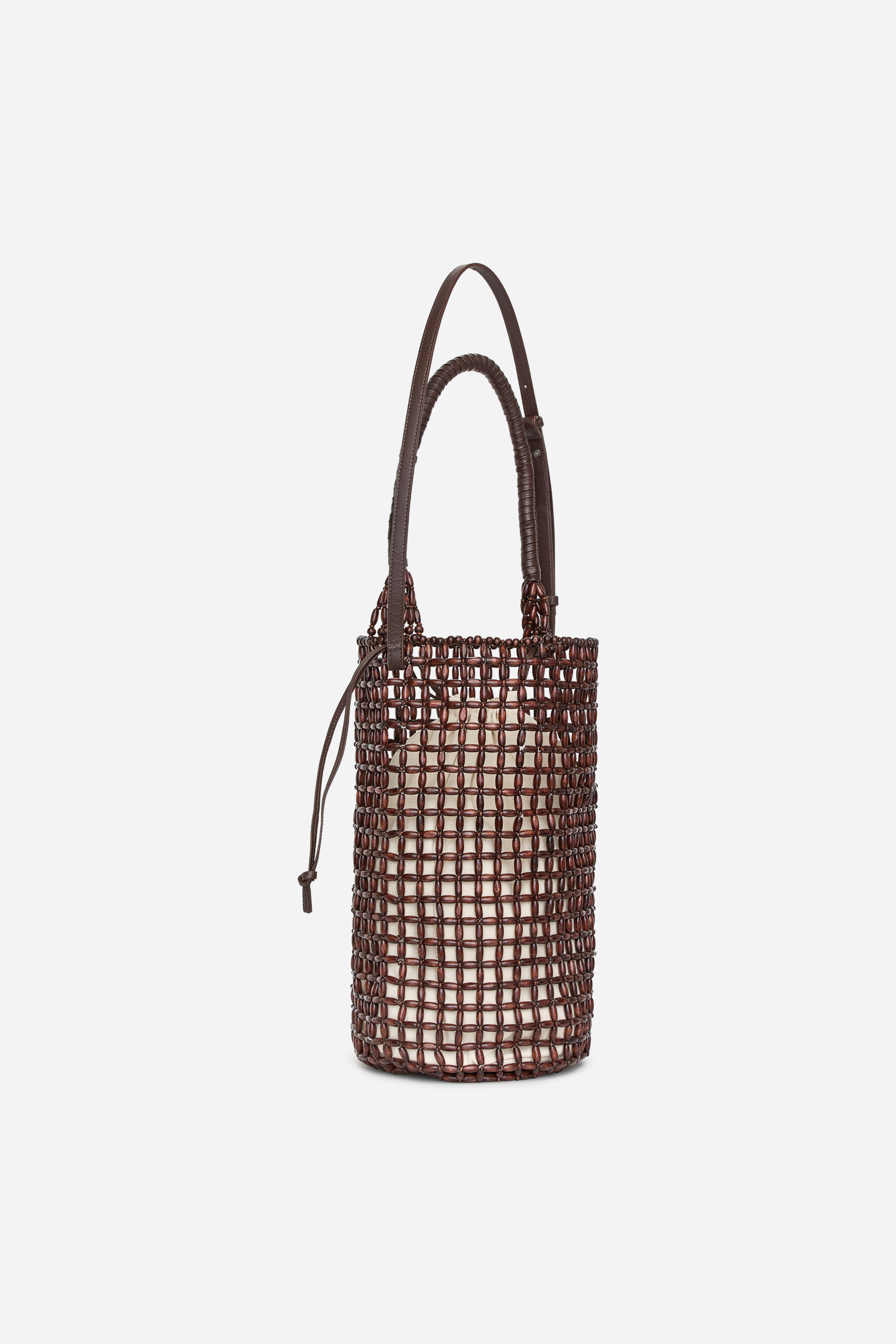 Sac avec perles de bois et finitions cuir - Marron foncé