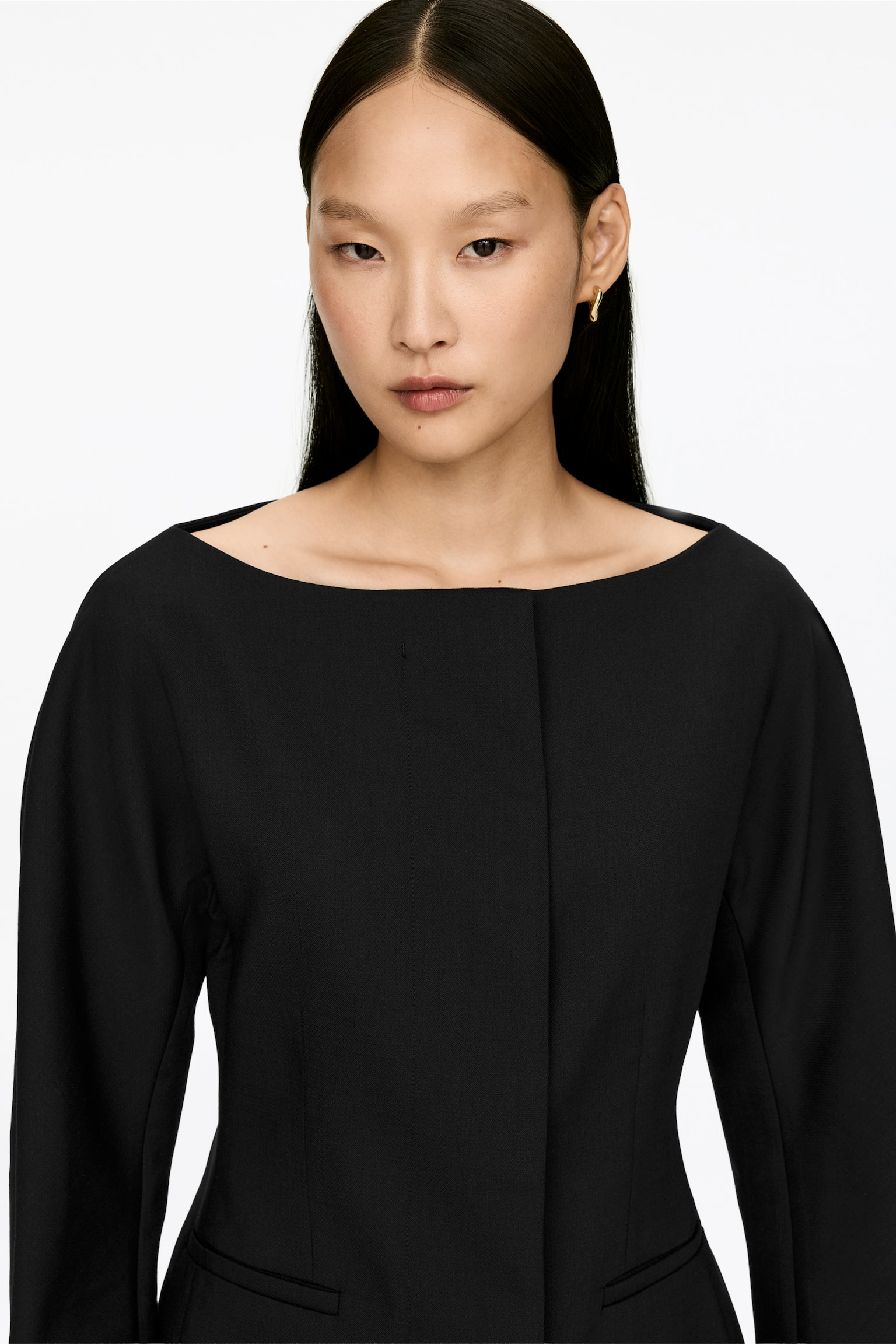 Blazer mit weitem Ausschnitt - Schwarz/Beige - 3