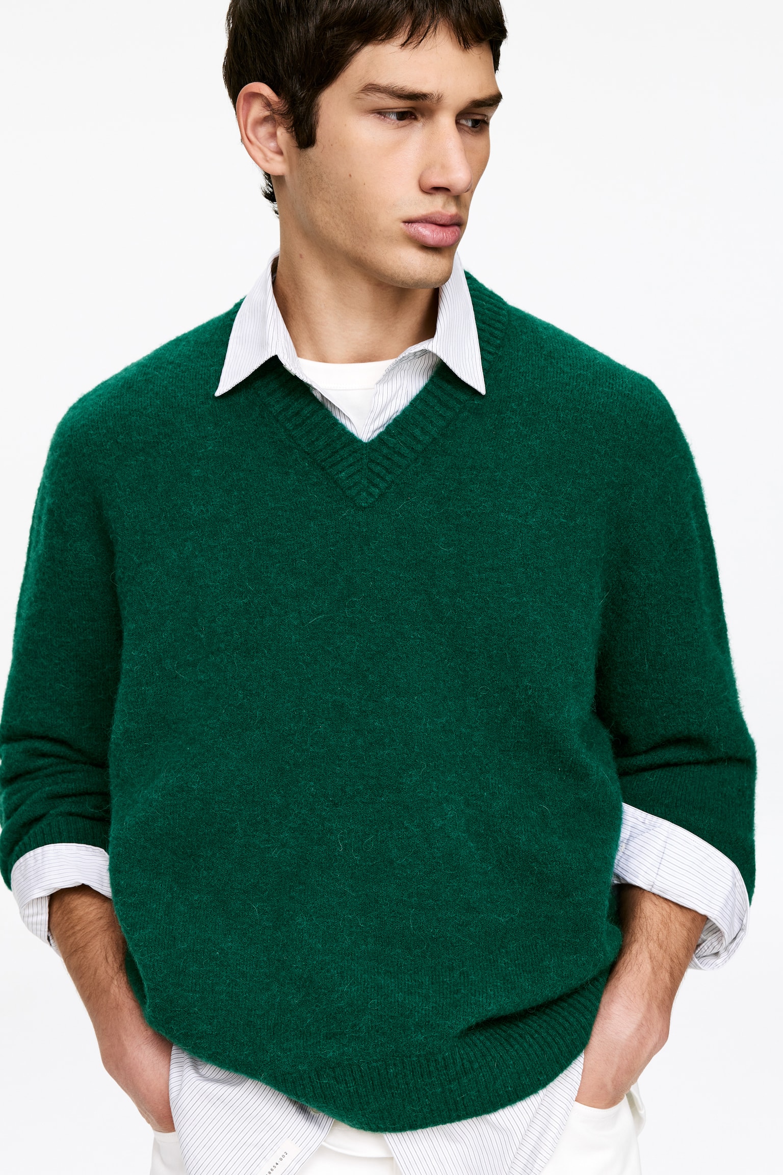 Tröja i alpacka och ull - Grön/Mörkblå/Mörkblå - 4