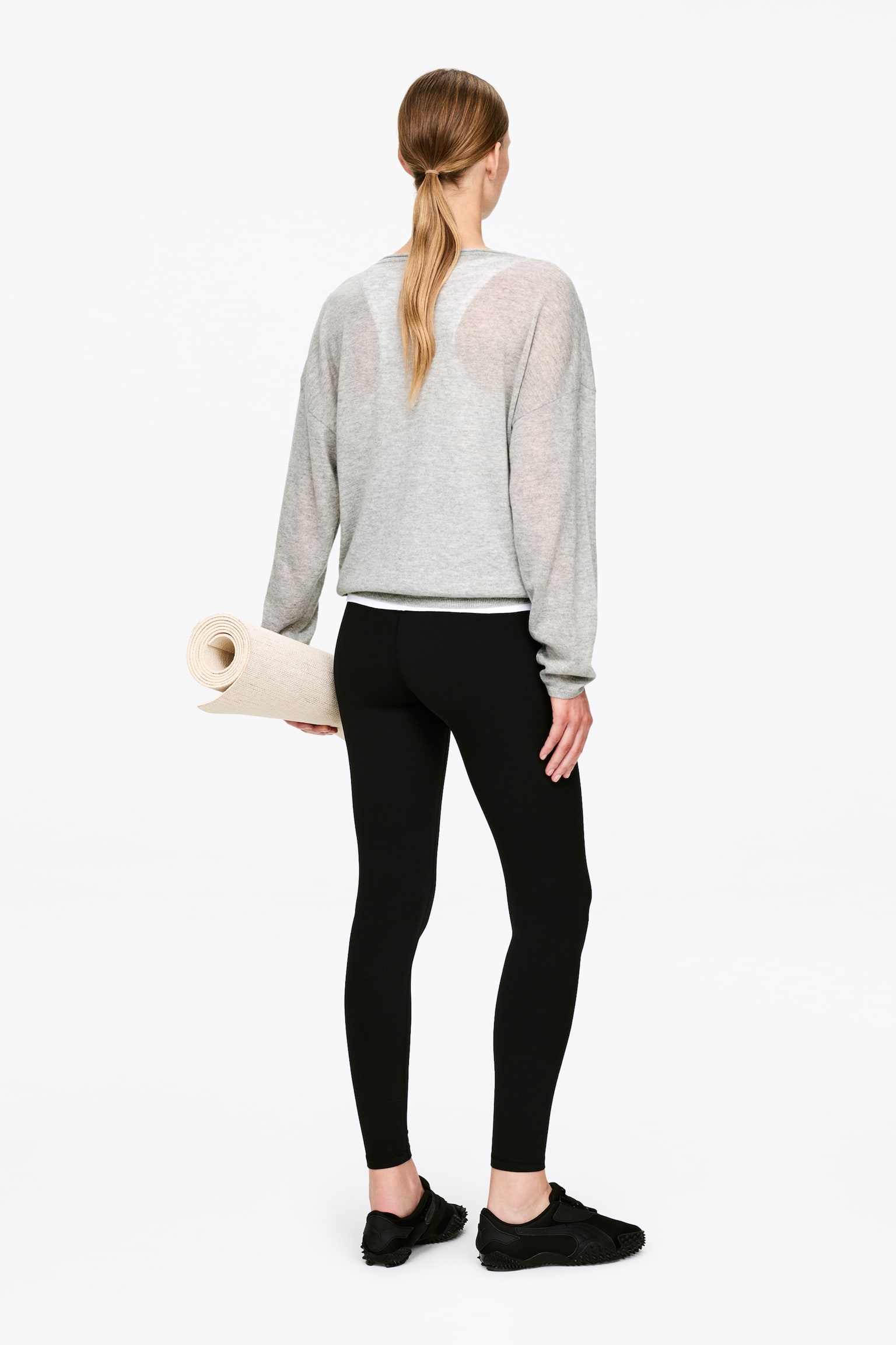 Maglione con scollo a barchetta in puro cashmere - Grigio/Blu scuro - 6