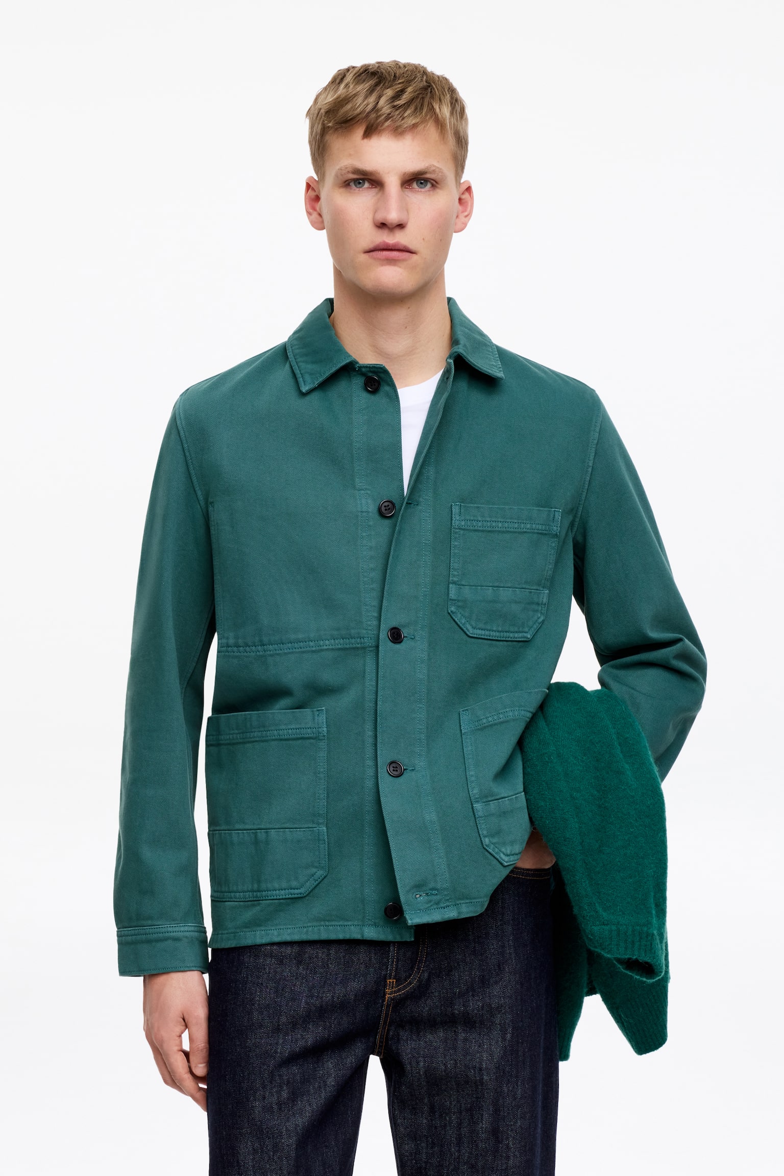 Overshirt i twill - Grön/Mörkblå - 1