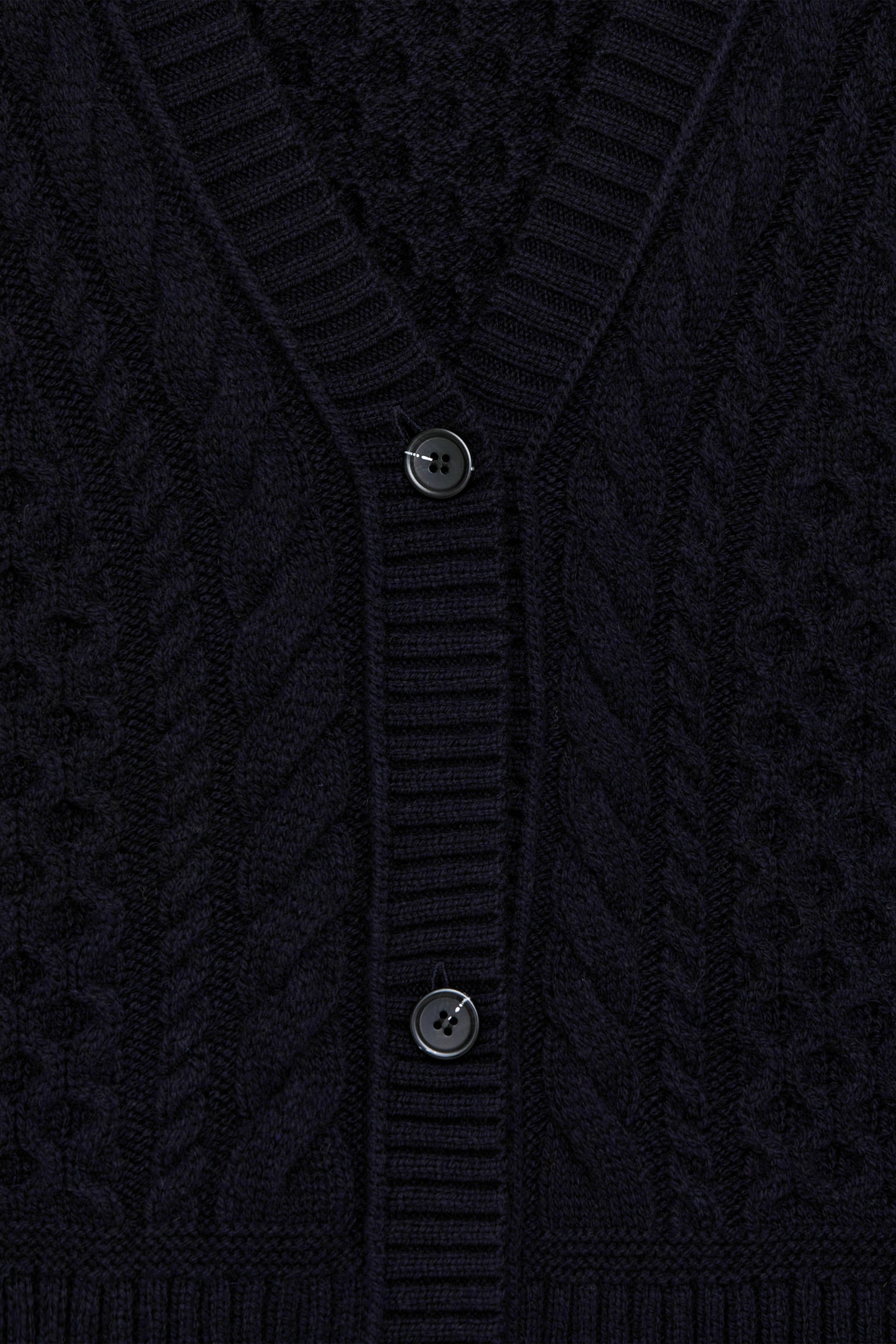 Cable-Knit Wool Cardigan - Dark Blue - 3