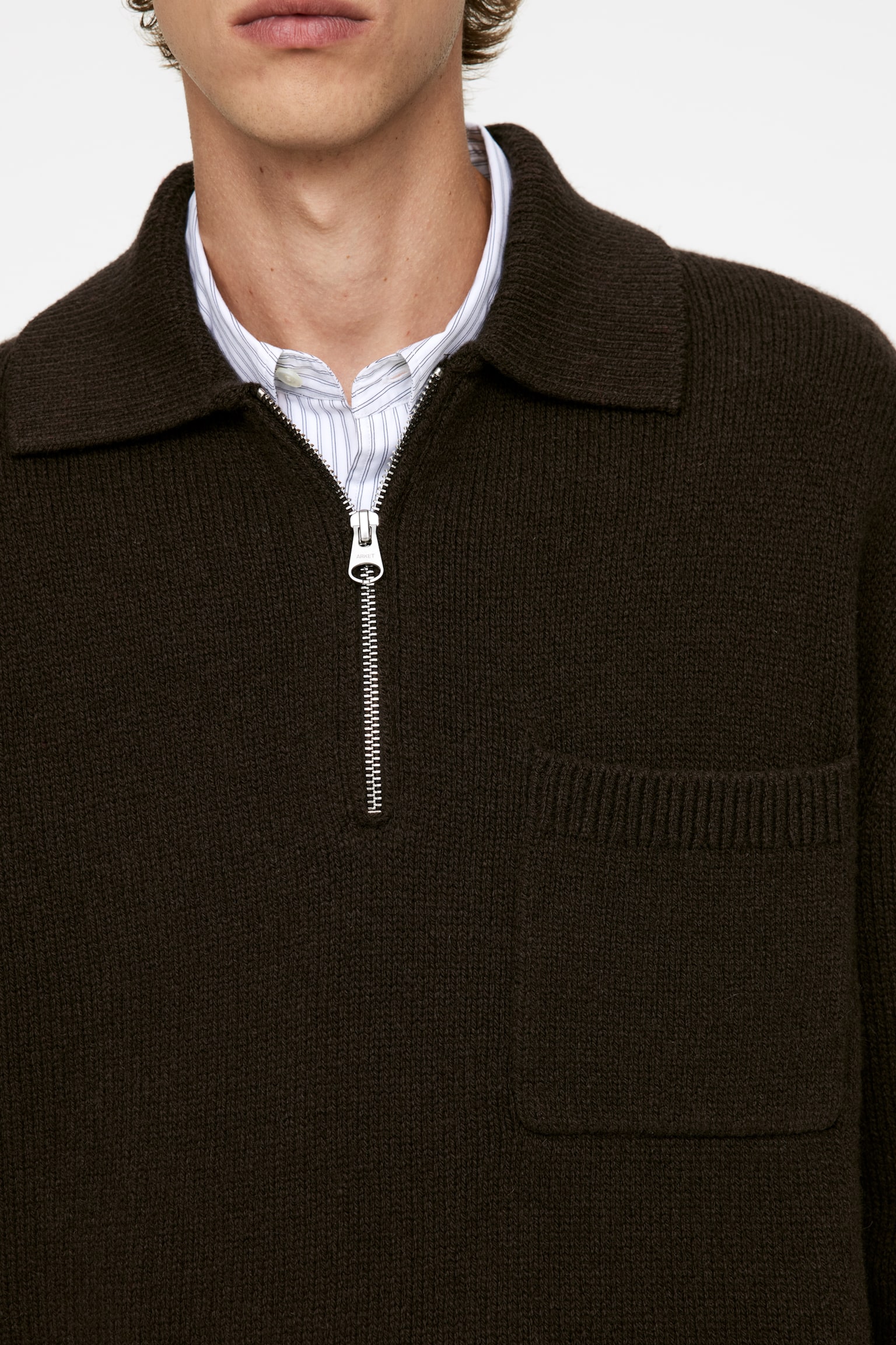 Knitted Wool Zip Polo Shirt - Brown/Grey/Dark Blue/Dark Green - 3