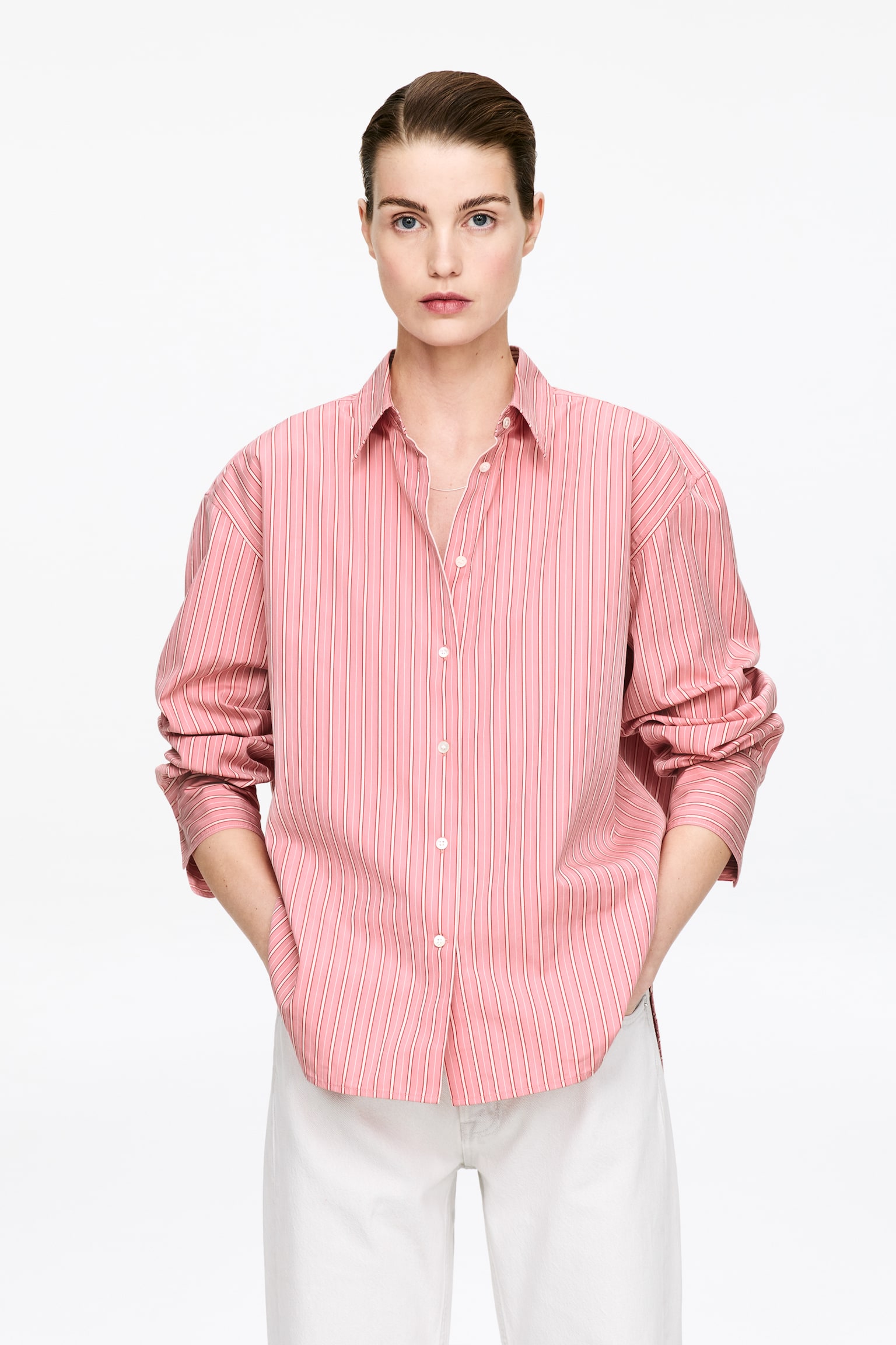Baumwollhemd - Rosa/Weiß - 1