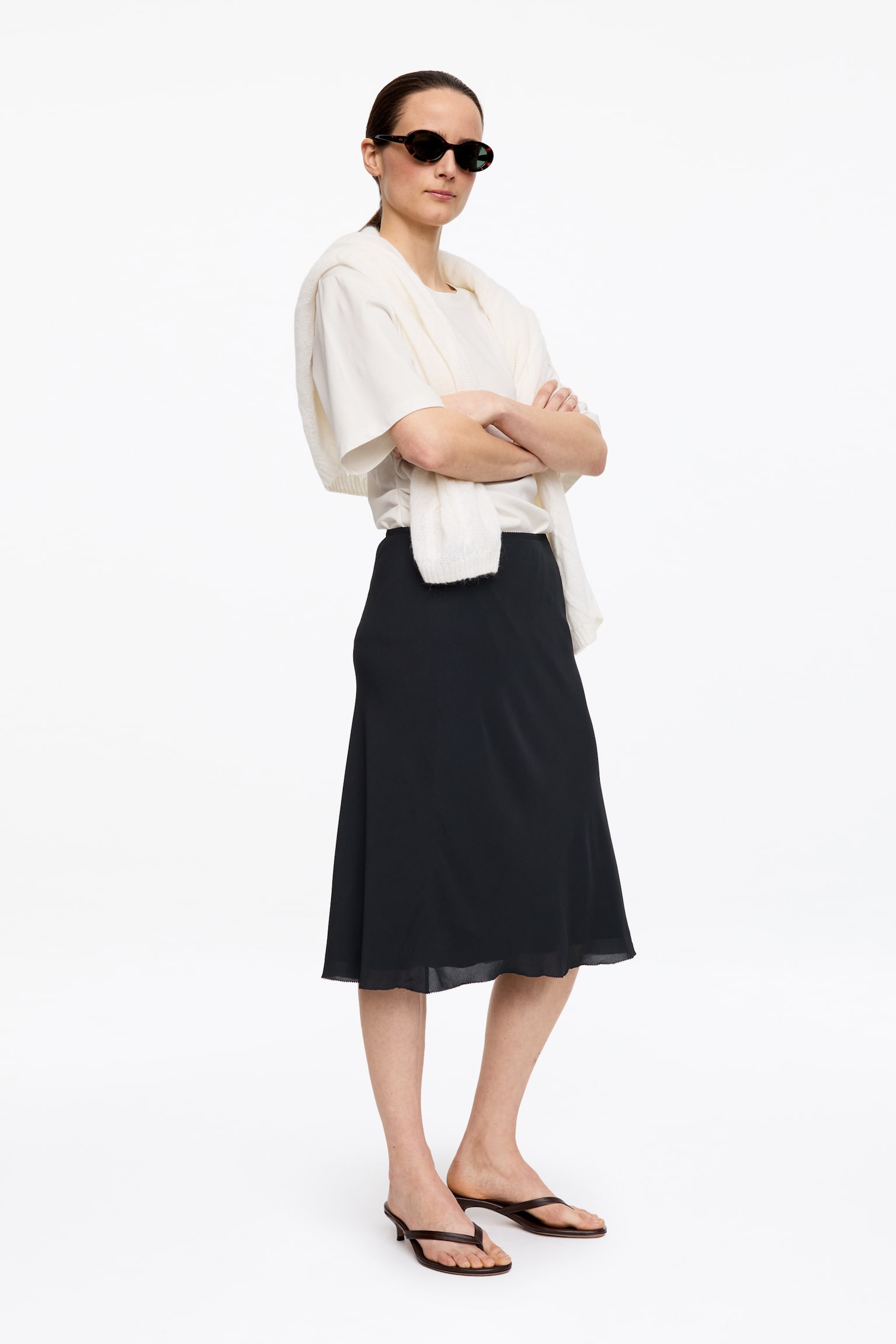 Drapiertes T-Shirt - Weiß/Schwarz - 3