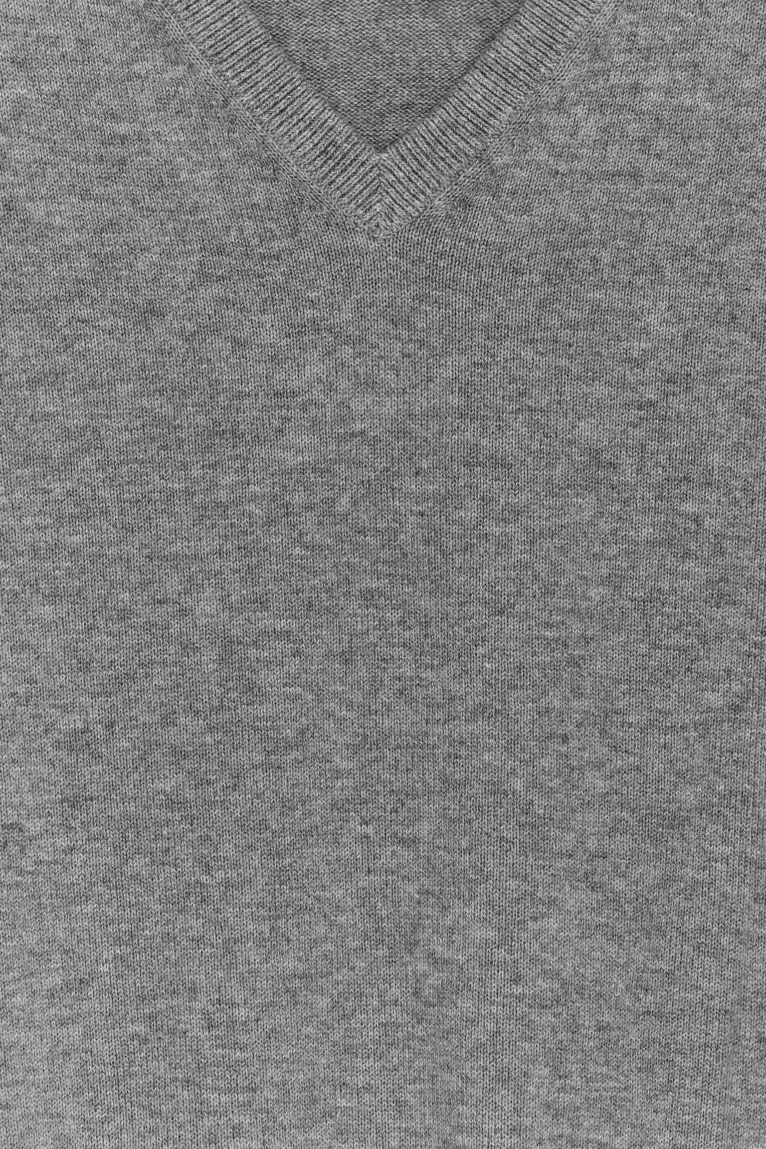 V-ringad tröja i ull och bomull - Gråmelerad/Brun - 4