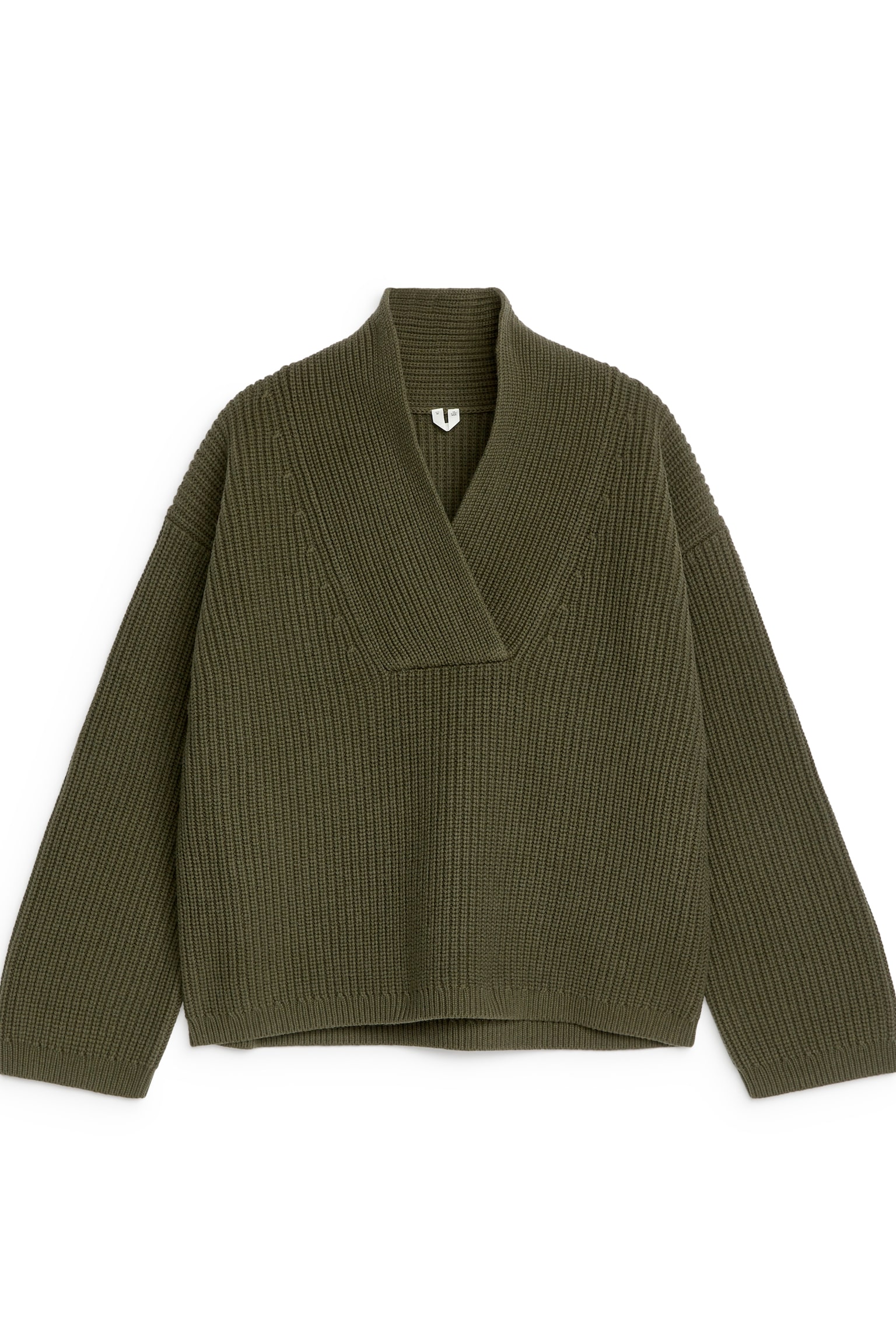 Shawl Collar Jumper - Khaki Green/Off White - 2