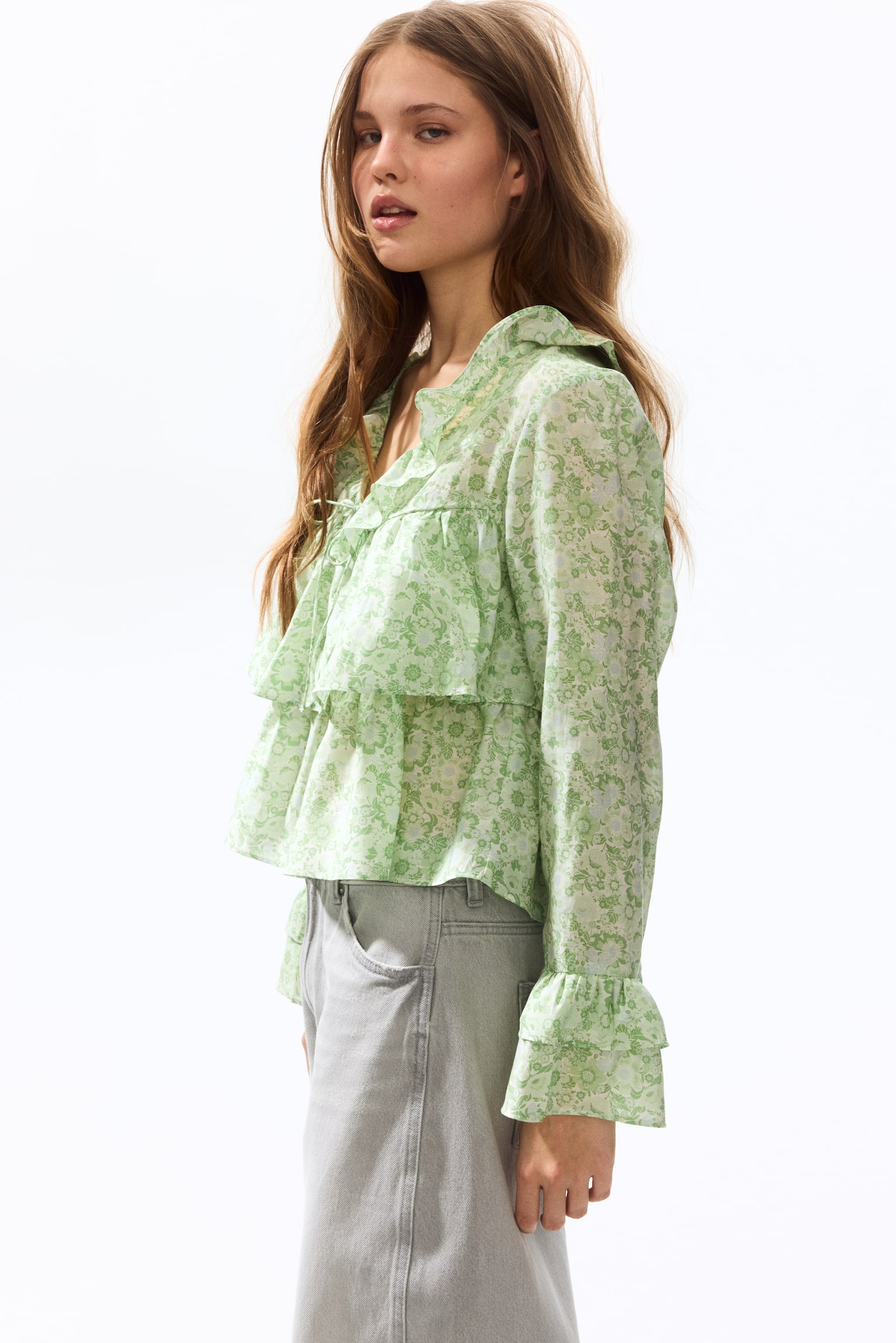 Blouse volantée-Vert clair/fleuri - 6