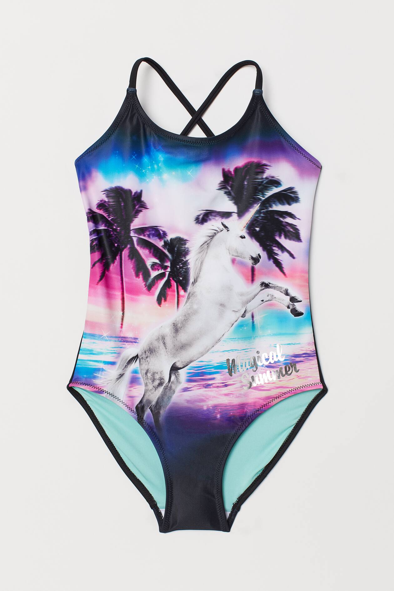 Printed swimsuit Black/Unicorn Kids H&M