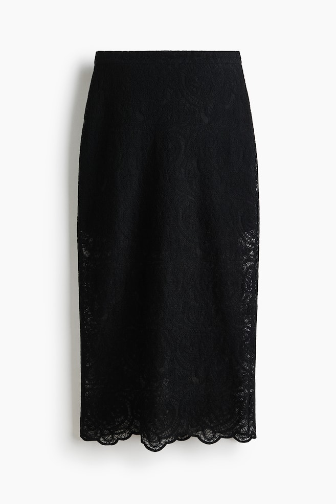 Jupe crayon en dentelle - Noir - 1