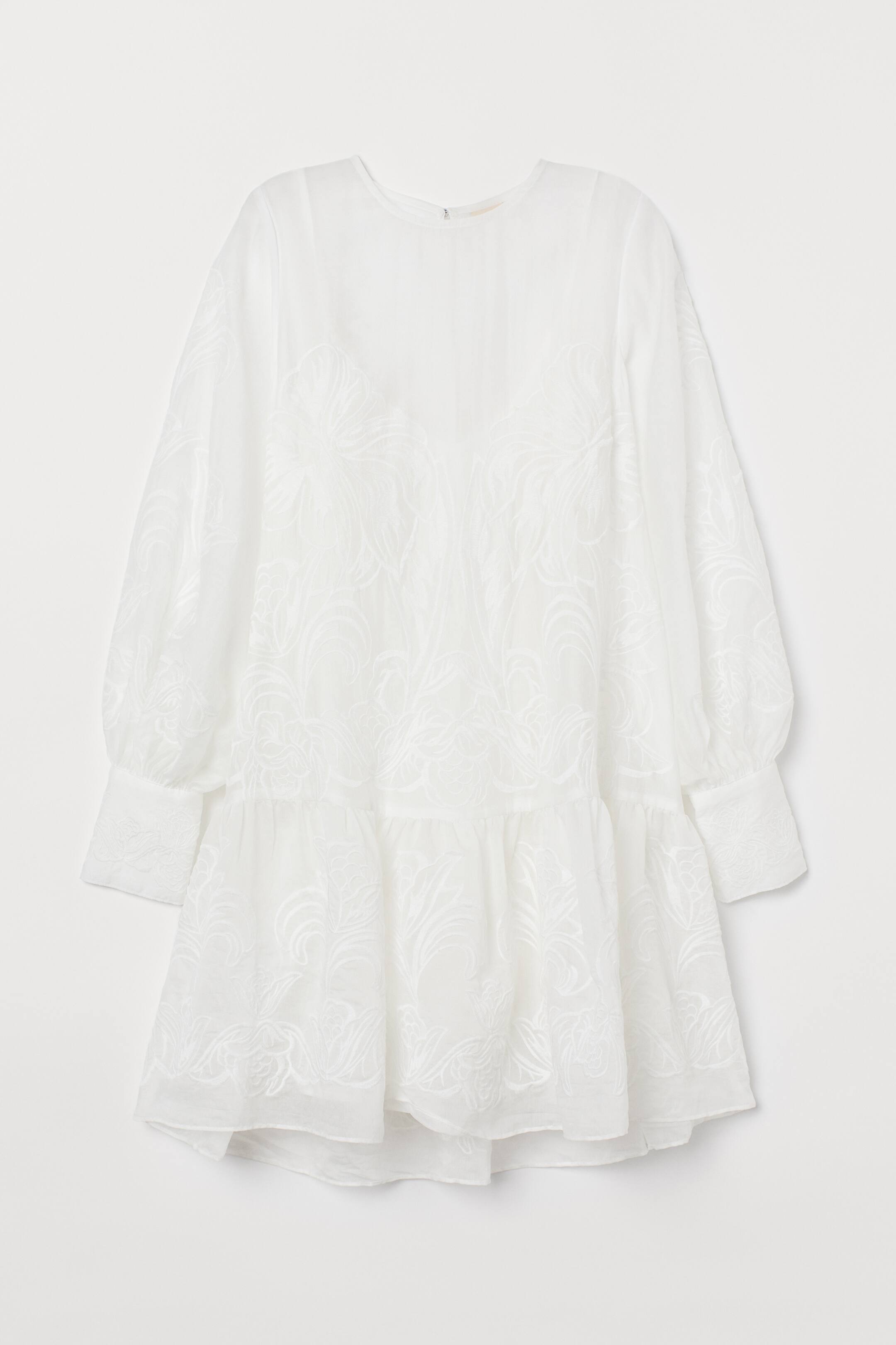 Lyocell-blend tunic - Long sleeve - Short - White - Ladies | H&M GB