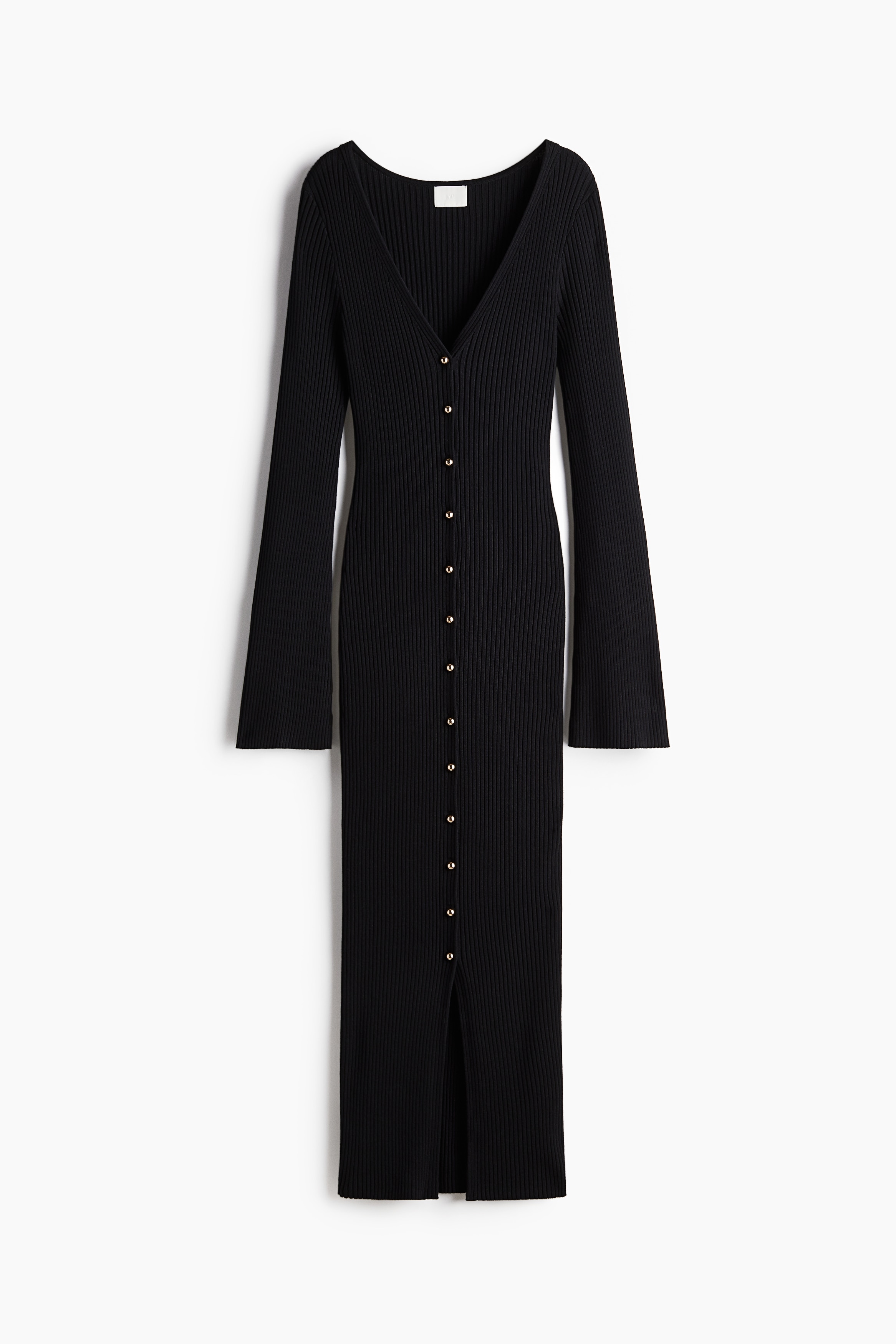 Rib-Knit Button-Front Dress - Black - Ladies | H&M US