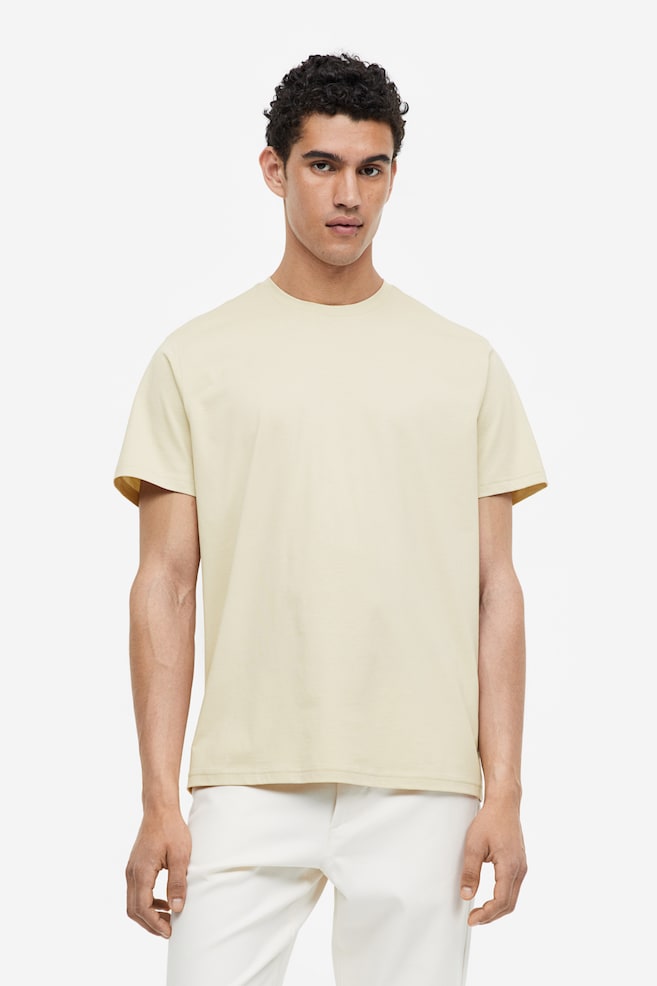 T-shirt i pimabomuld Regular Fit - Lys beige/Hvid/Sart gul/Mørkegrøn/dc - 2