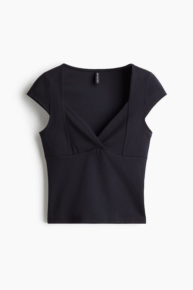 Cap-sleeved top - Black/White/Burgundy - 1