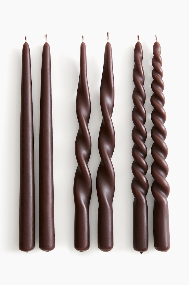 6-pack Taper Candles - Dark brown/Dark green/Light beige/Sage green/White/Light yellow/Light pink/Light taupe - 1