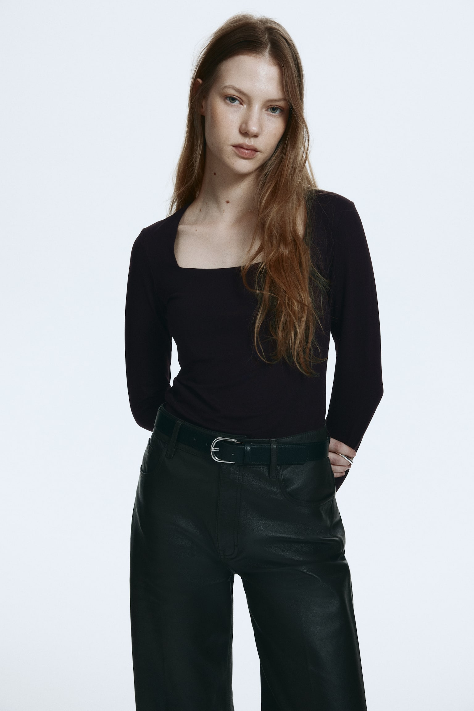 Long-sleeved jersey top - Dark brown/Olive green/Light beige/Dark mole/White/Black - 4