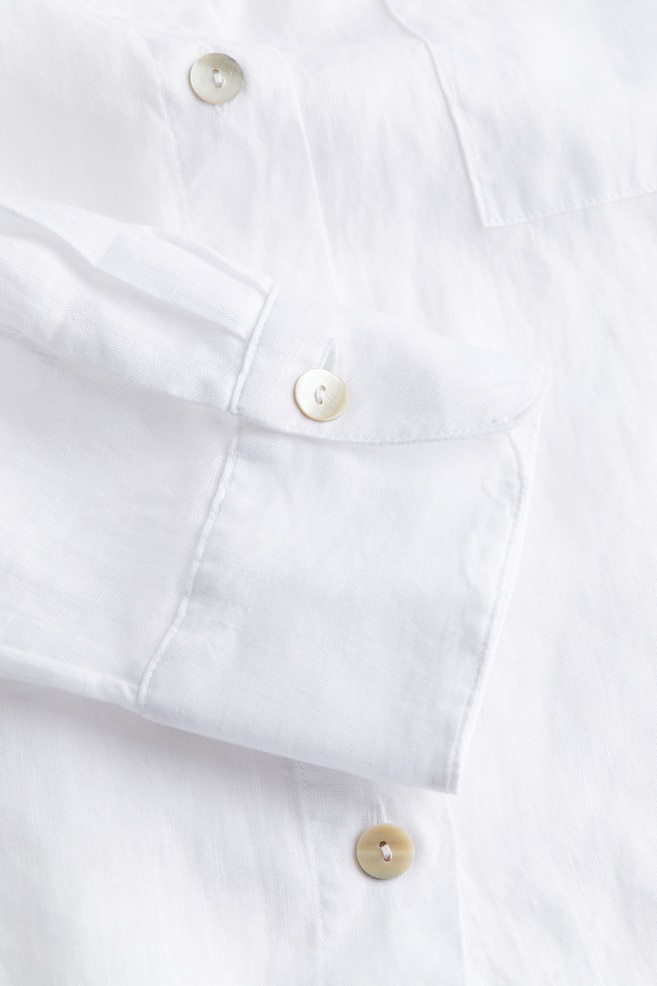 Oversized linen shirt - White/Black - 5