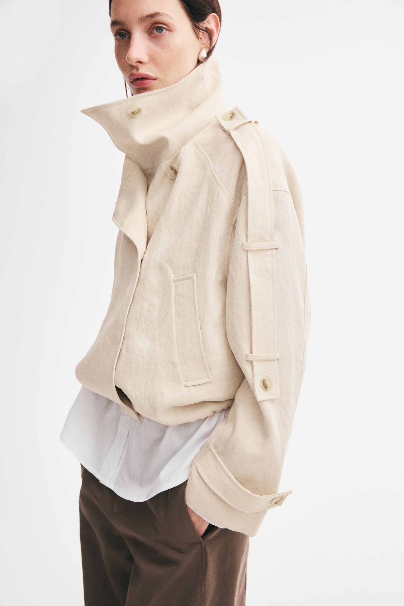 Oversized trench jacket - Light beige - 1