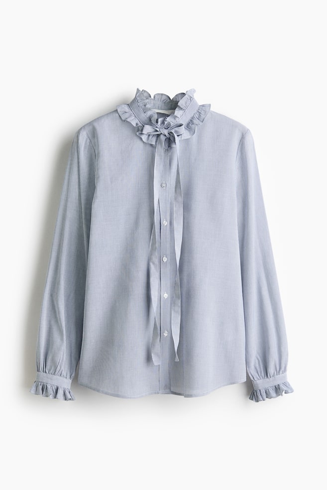 Frill Trim Blouse - Dark blue/Stripe - 1