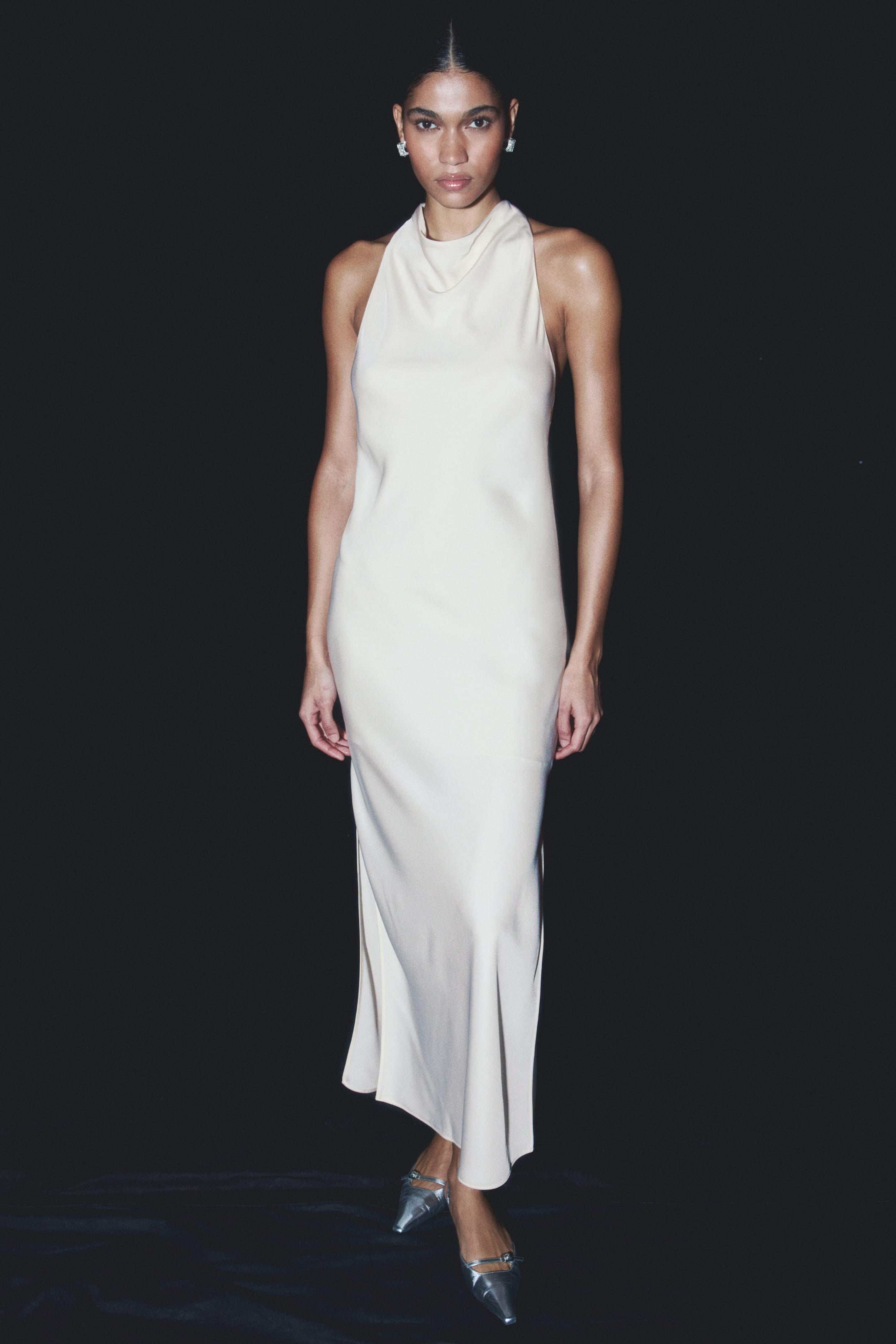 View larger image: Rhinestone Detail Halterneck Dress - Cream - Ladies | H&M AU 1