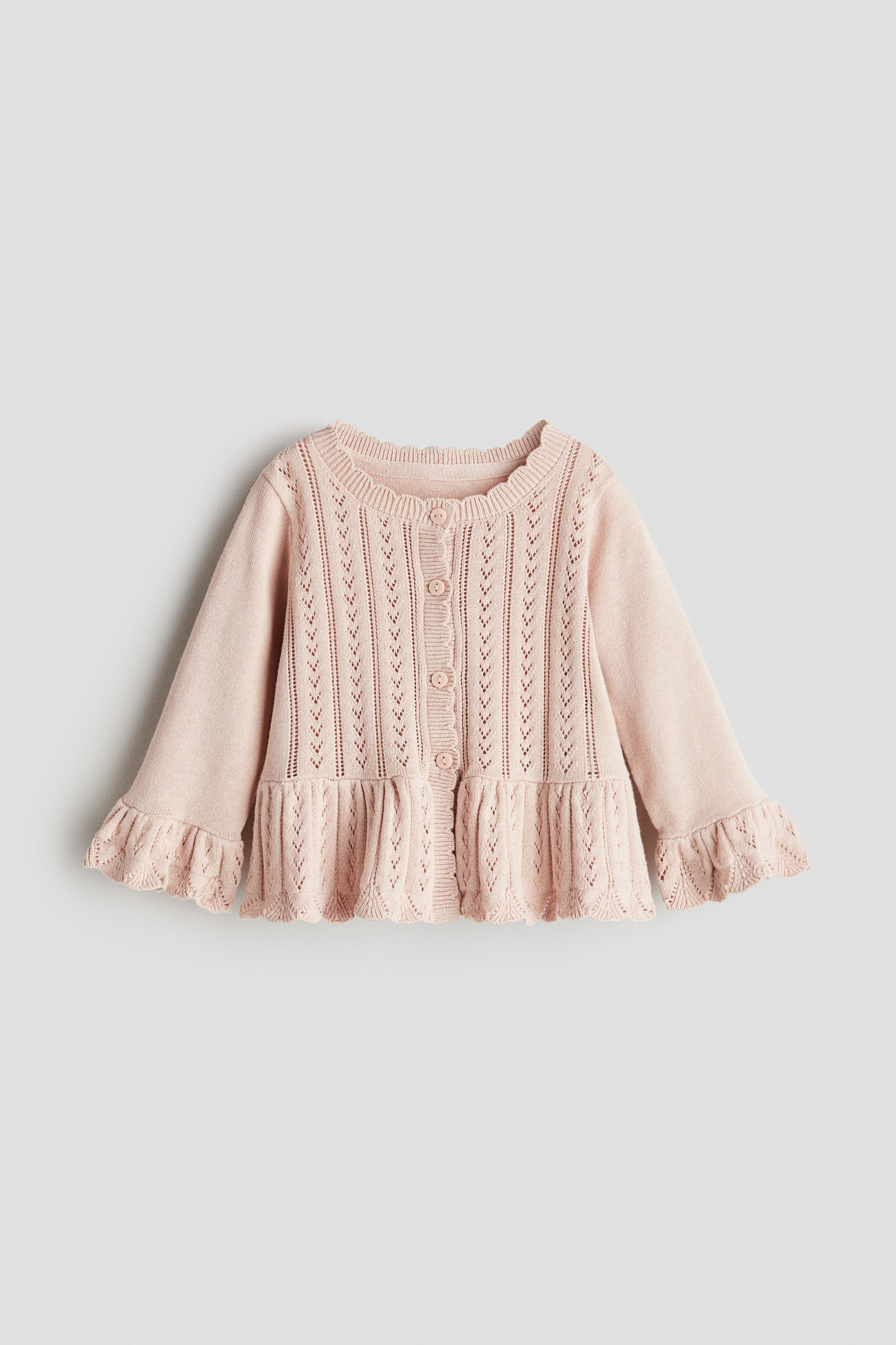 Pointelle-knit cotton cardigan - Light dusty pink