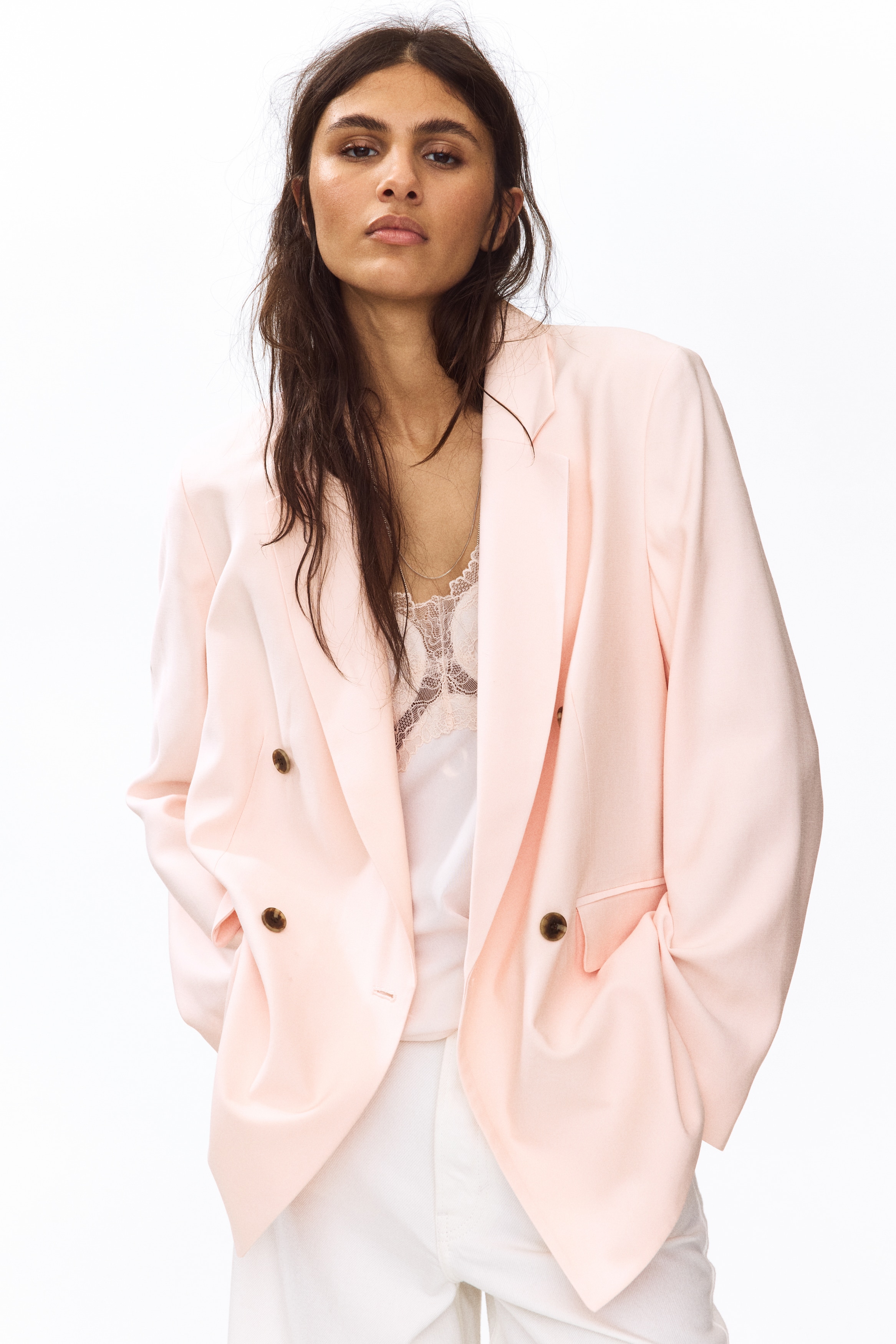 Blejzer s dvorednim kopčanjem - Svetloružičasta/Smeđa/Krem/Tamnosmeđa