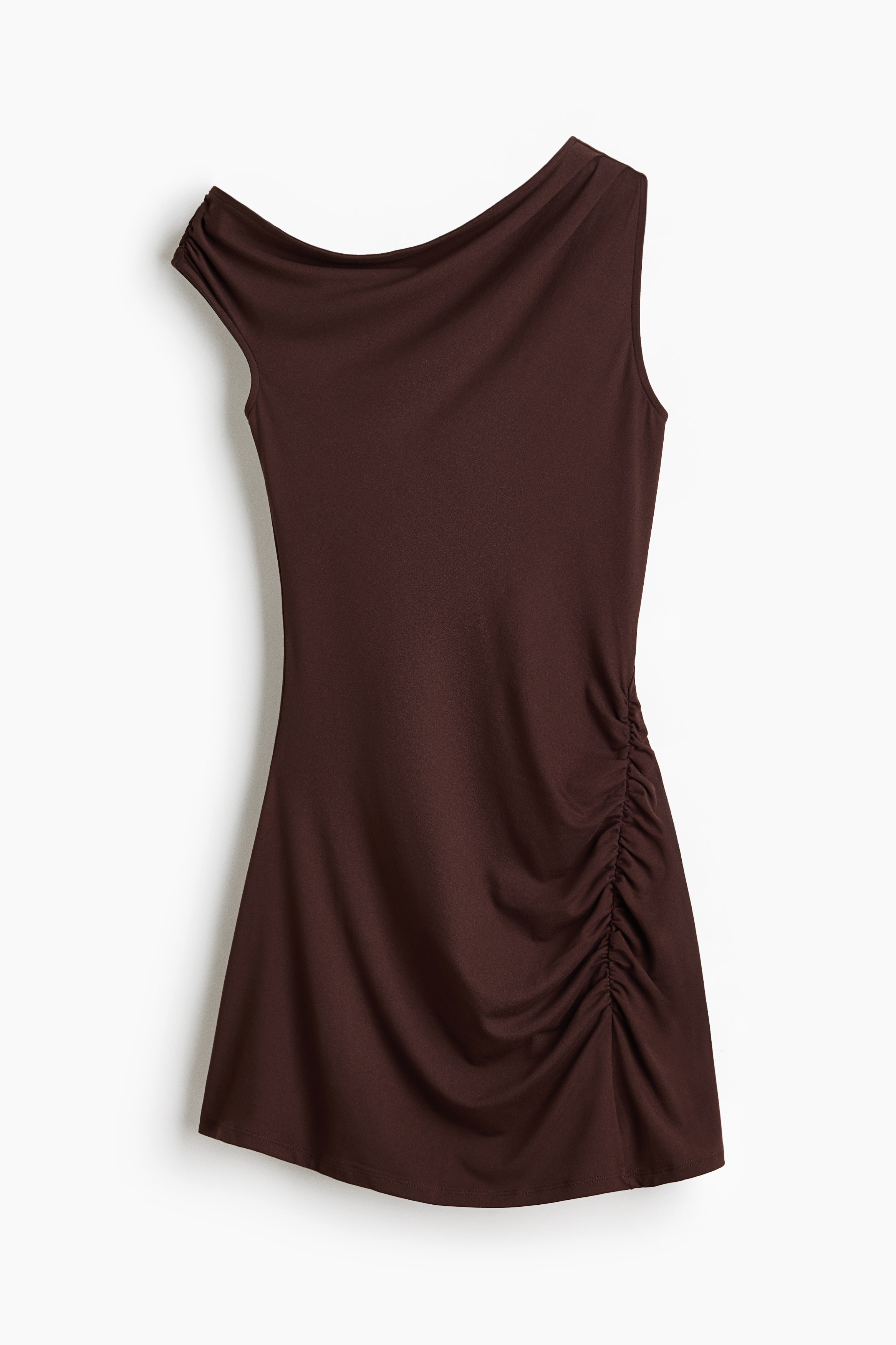Gathered One-Shoulder Dress - Dark brown/Light beige/Black